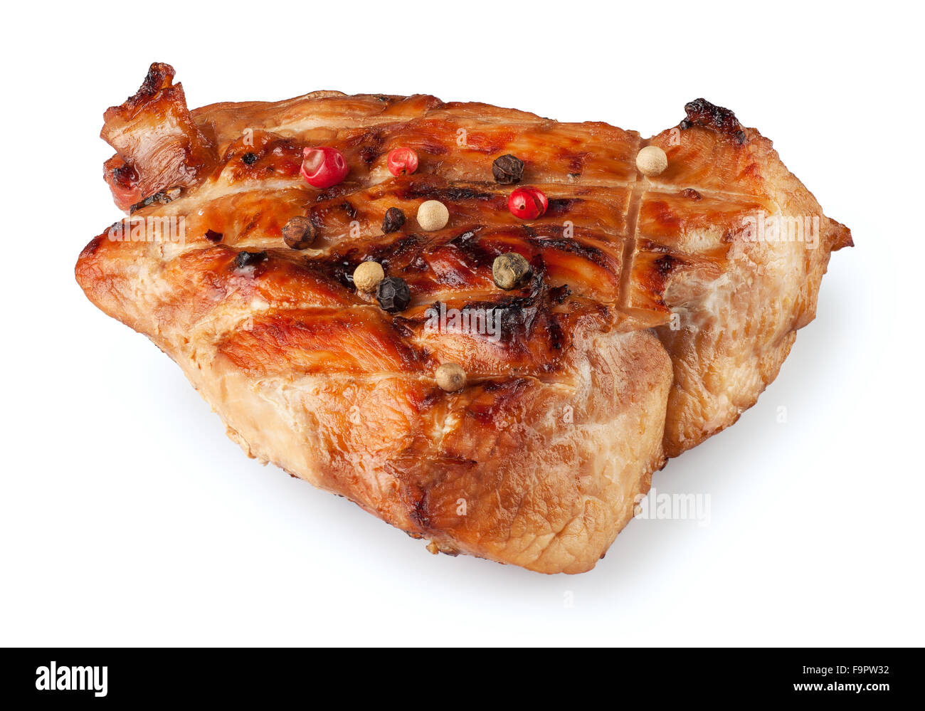 turkey fillet steak with peppercorns on white isolate Stock Photo