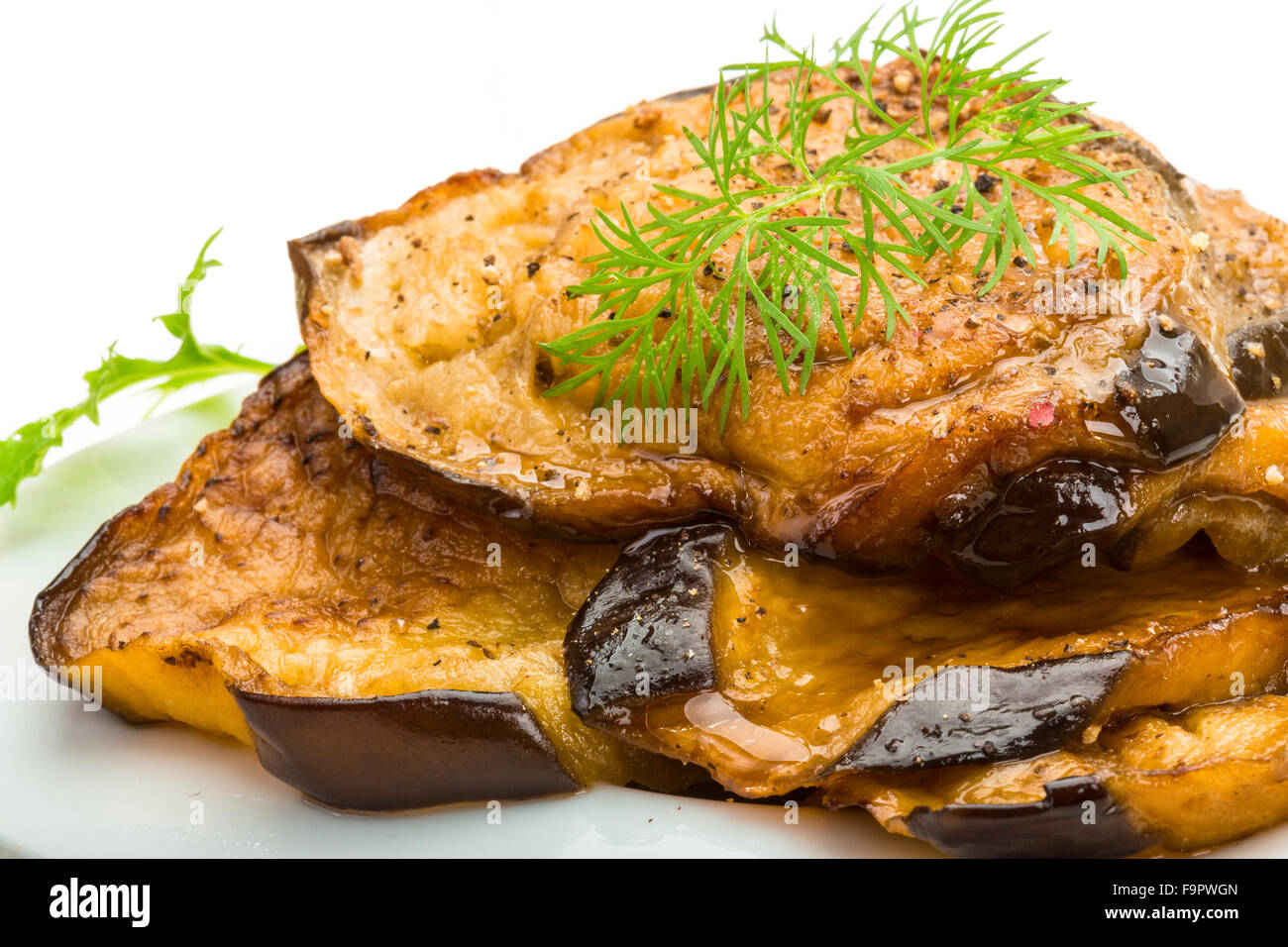Grilled eggplant with dill isolated Stock Photo Alamy