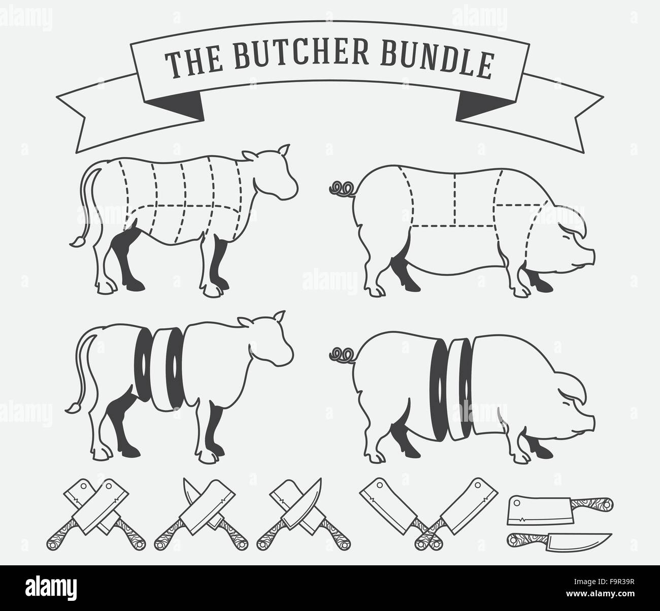 Vector butcher meat bundle for any use Stock Vector