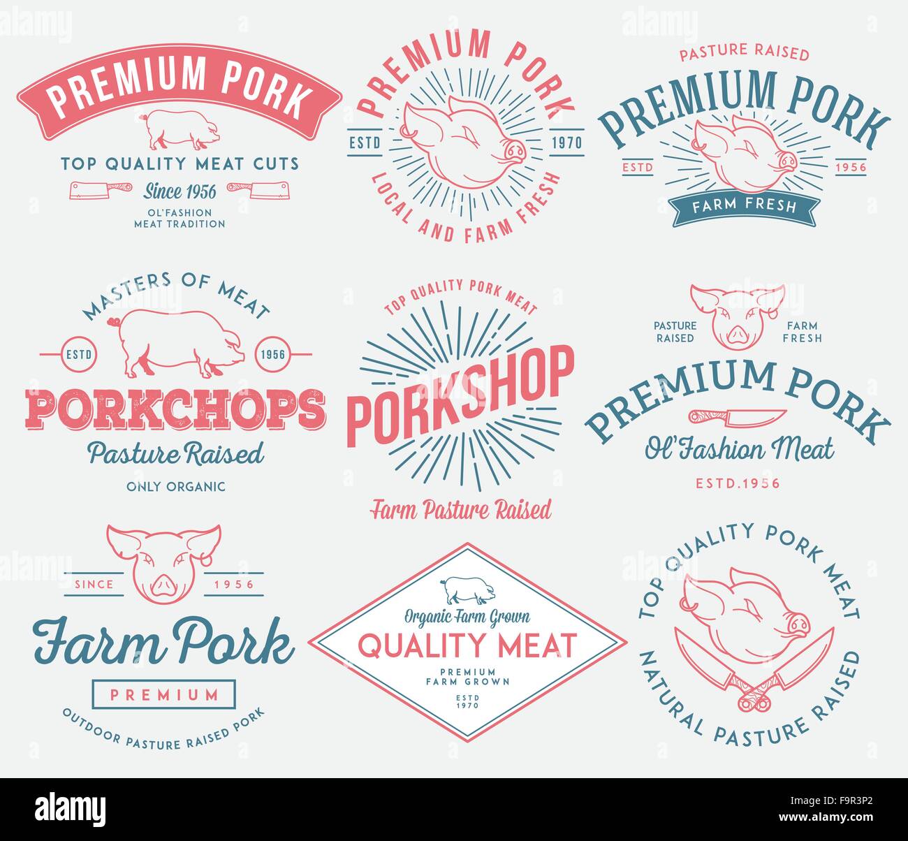 Vector pork meat badges and labels for any use Stock Vector