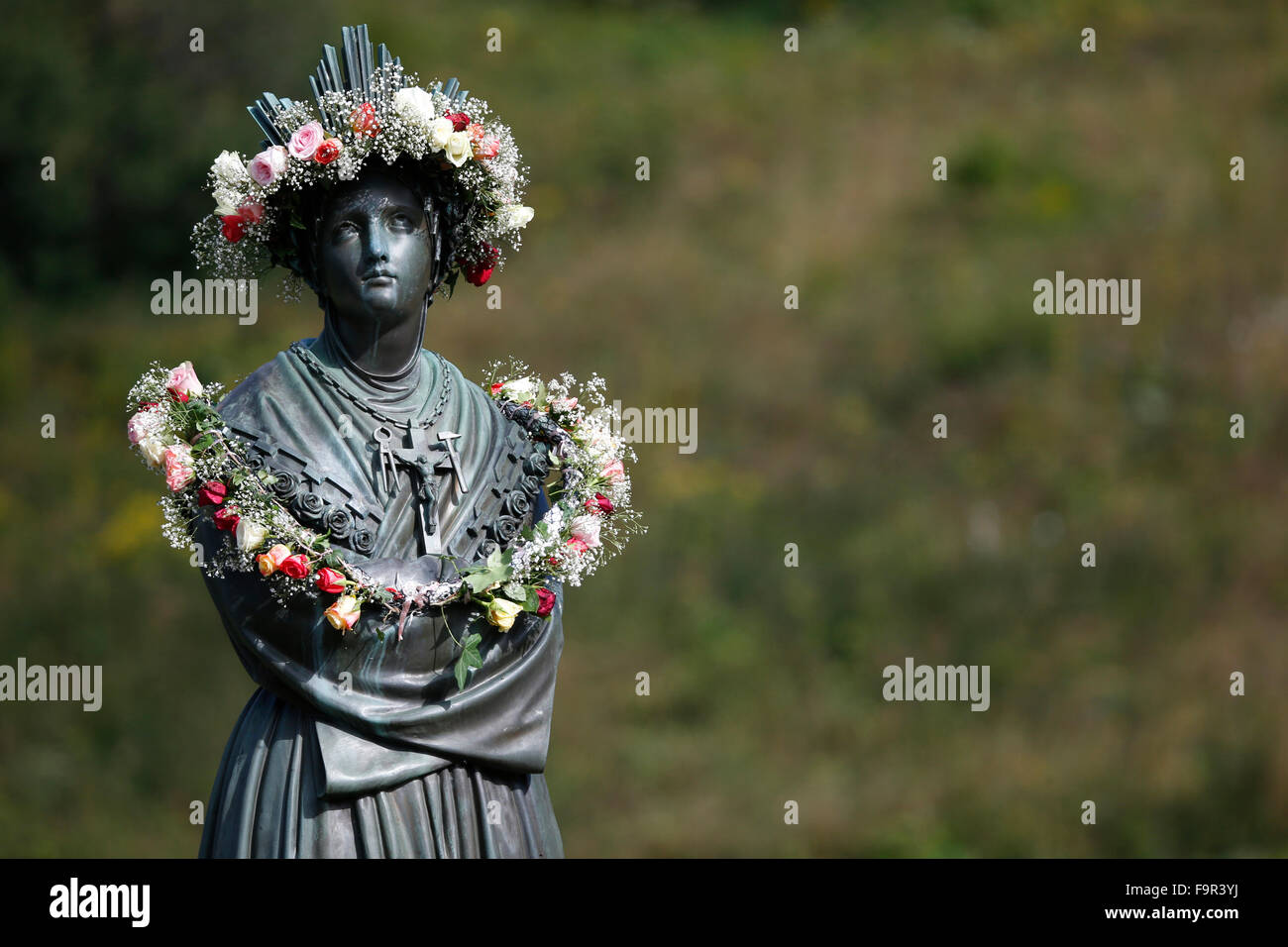 Shrine of Our Lady of la Salette. Our Lady of la Salette statue Stock