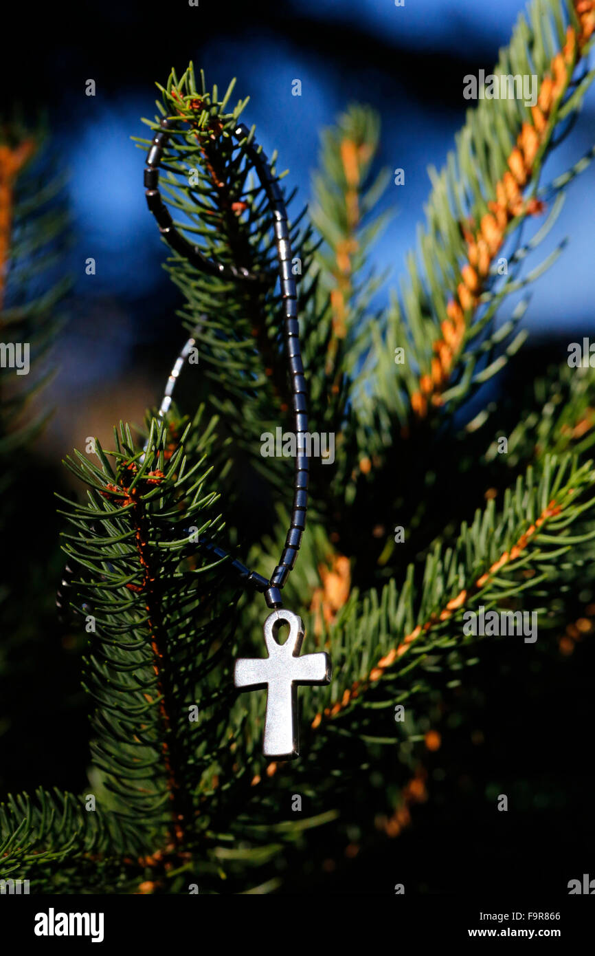 Christian cross and christmas tree Stock Photo Alamy