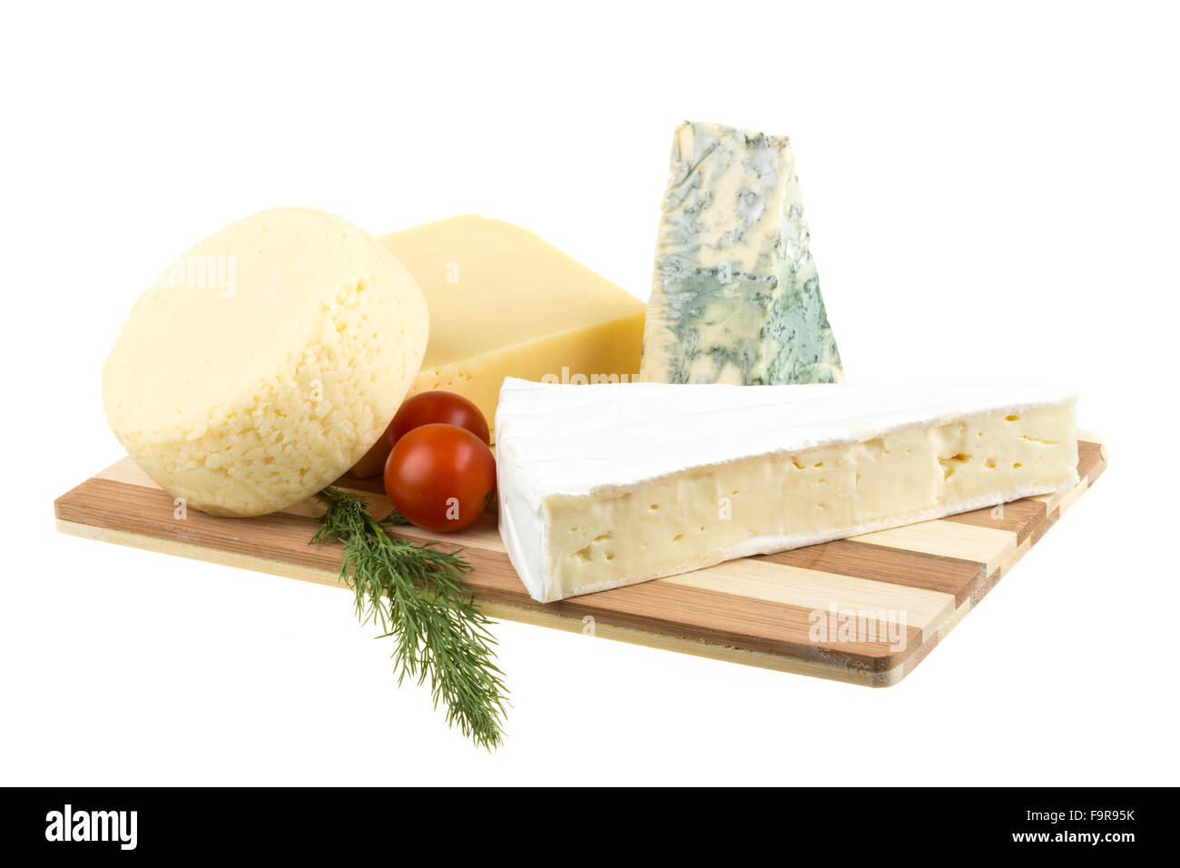 Variety of cheese ementaler, gouda, Danish blue soft cheese and other