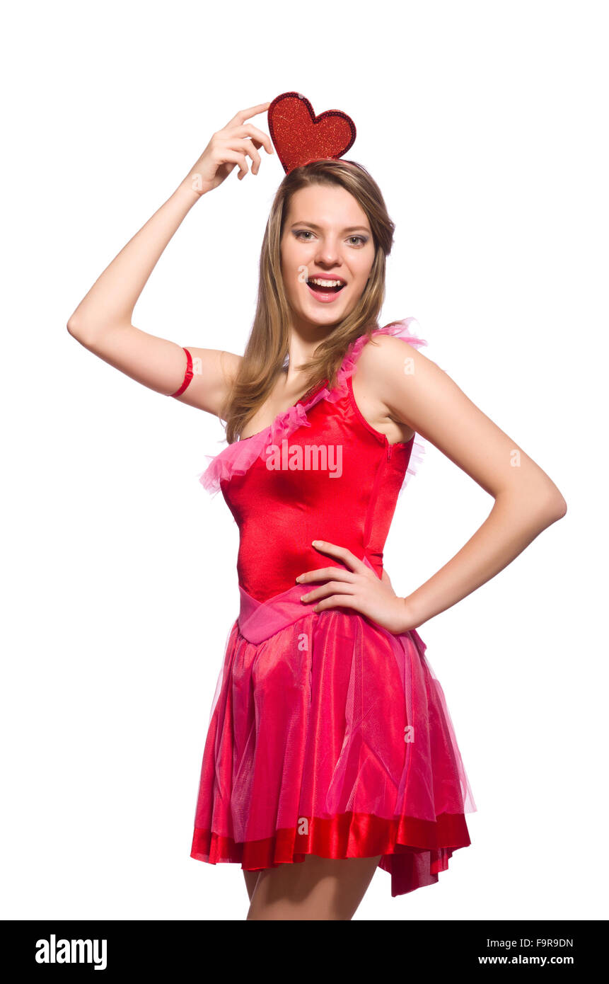Girl in pretty pink dress isolated on white Stock Photo - Alamy