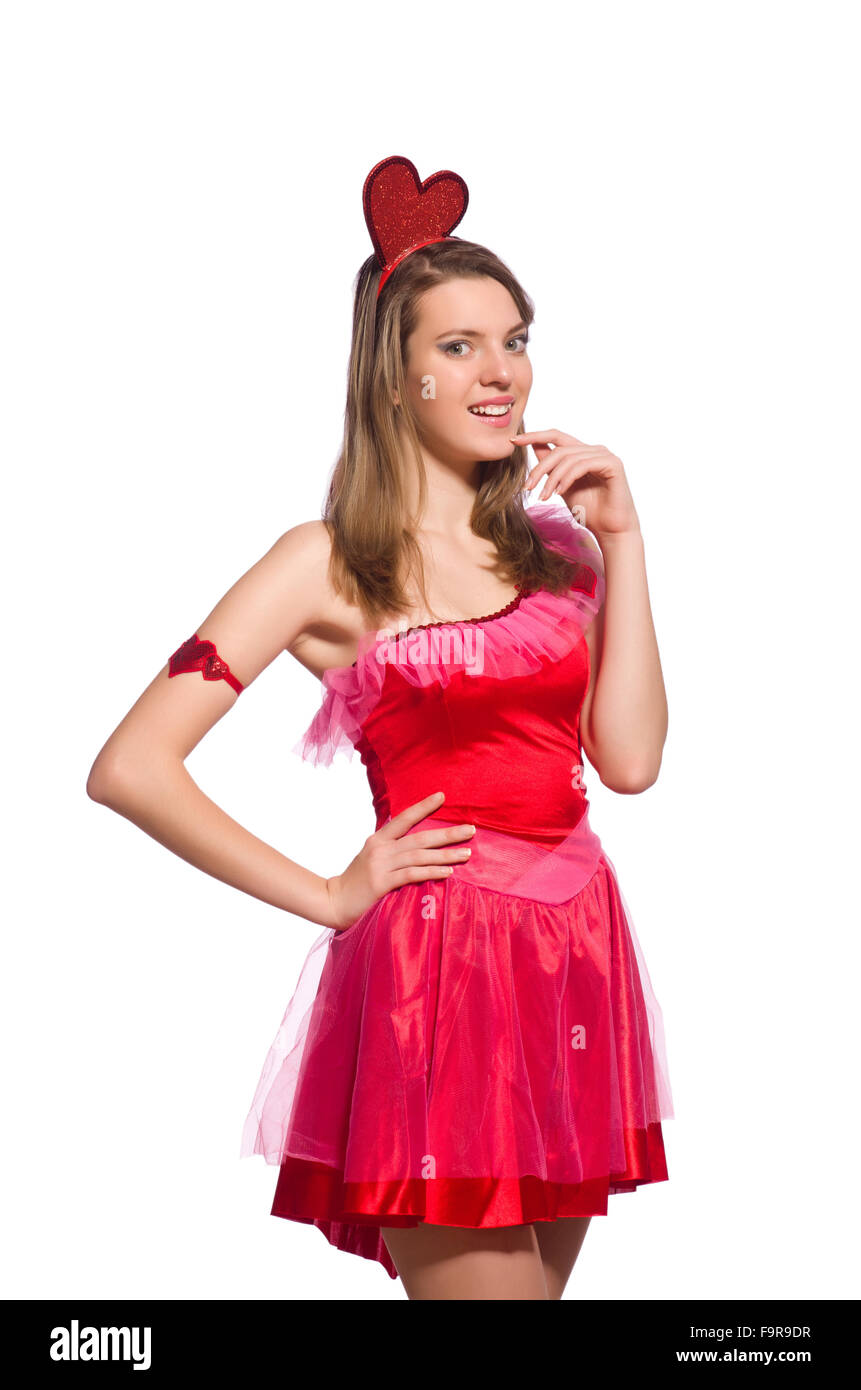 Girl in pretty pink dress isolated on white Stock Photo - Alamy