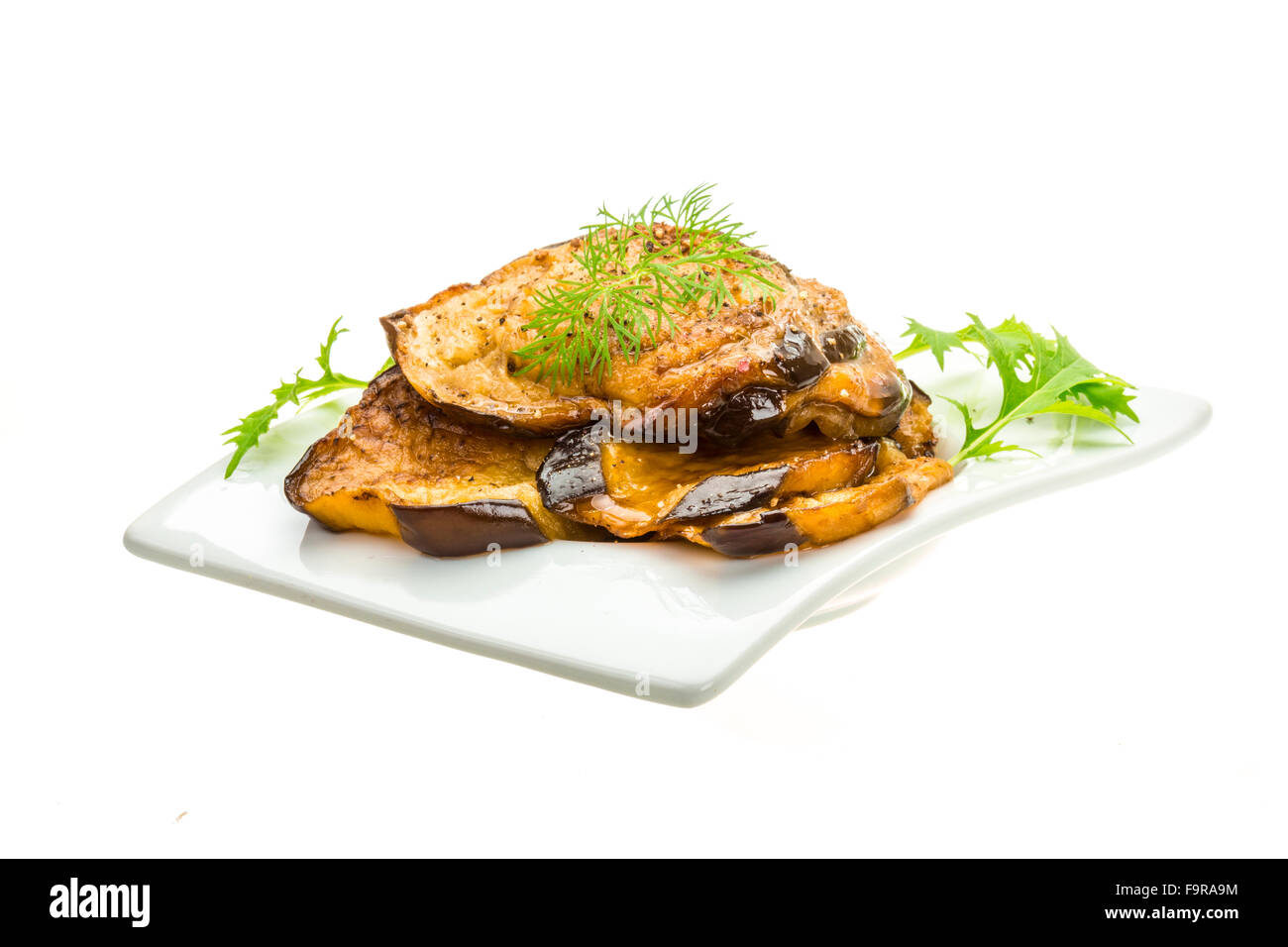 Grilled eggplant with dill isolated Stock Photo Alamy