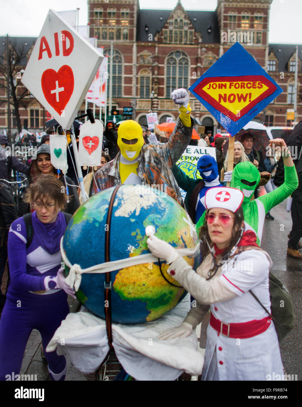 Several thousand protesters demonstrated  today (29 nov 2015) in Amsterdam against the current climate policy. Next week, the international climate summit begins in Paris. Stock Photo