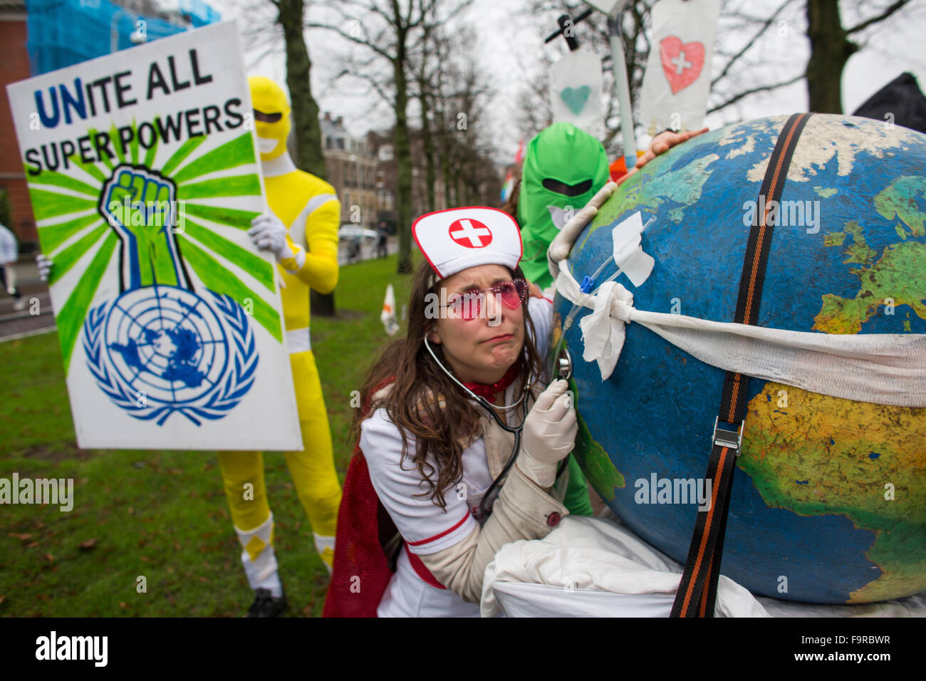 Several thousand protesters demonstrated  today (29 nov 2015) in Amsterdam against the current climate policy. Next week, the international climate summit begins in Paris. Stock Photo