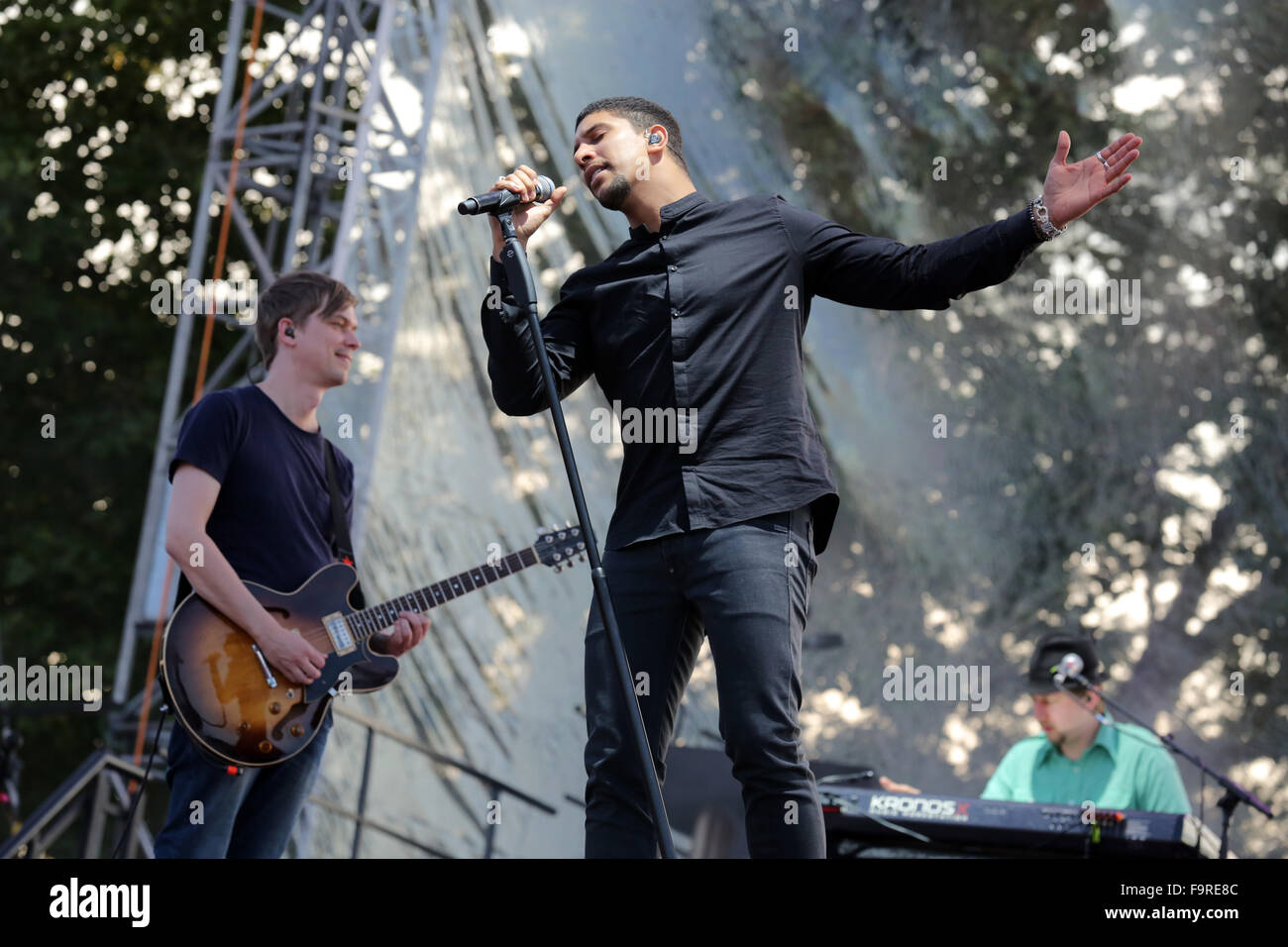 German singer and songwriter Andreas Bourani performs live at the 35th German Protestant Church Congress in Stuttgart, Germany, 5th June 2015 Stock Photo