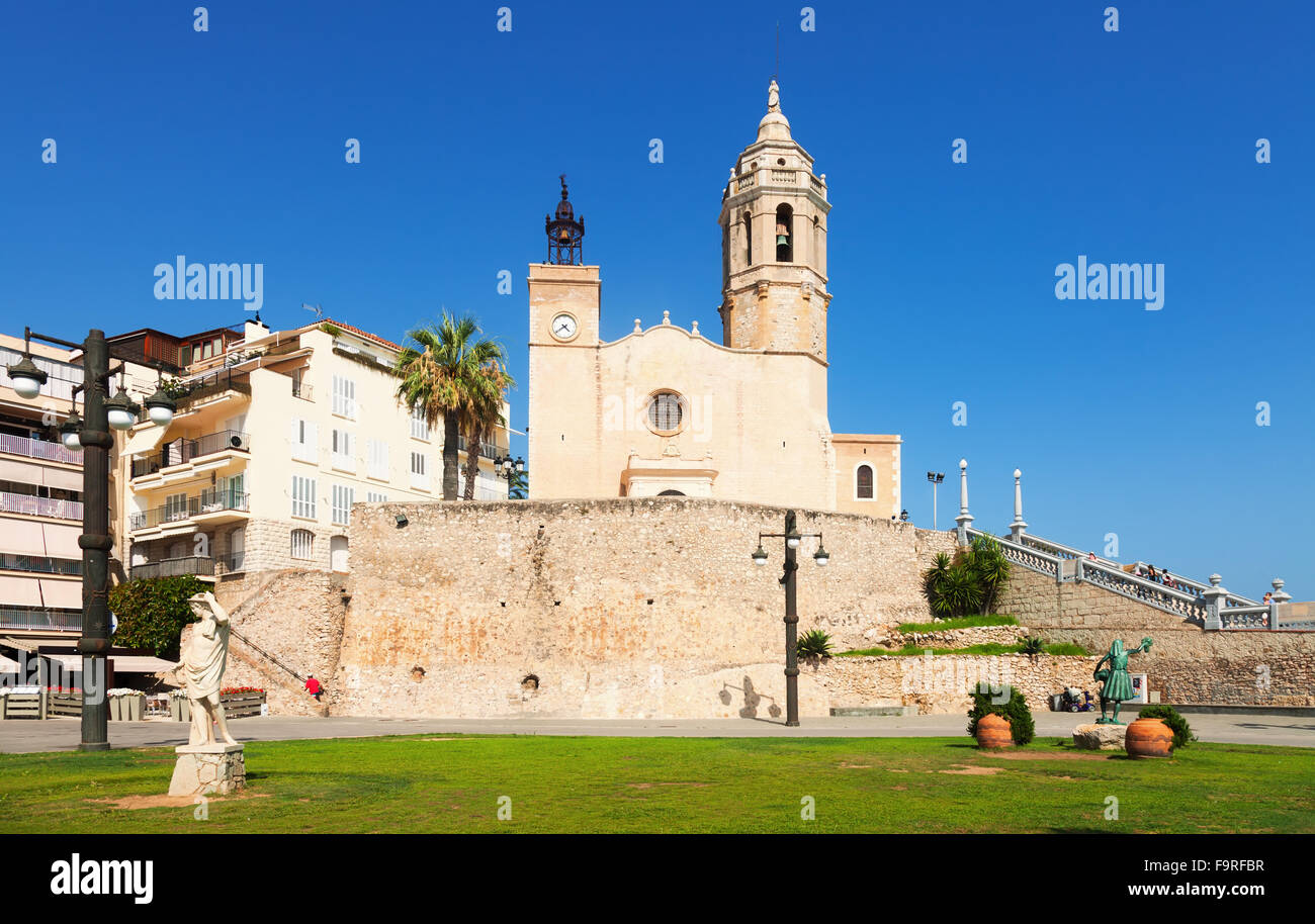 Church of Sant Bartomeu i Santa Tecla  in Sitges. Spain Stock Photo