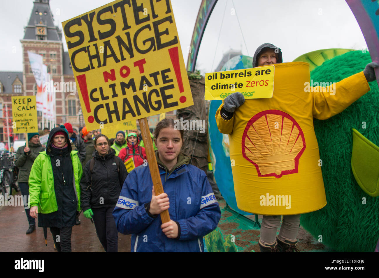 Several thousand protesters demonstrated  today (29 nov 2015) in Amsterdam against the current climate policy. Next week, the international climate summit begins in Paris. Stock Photo