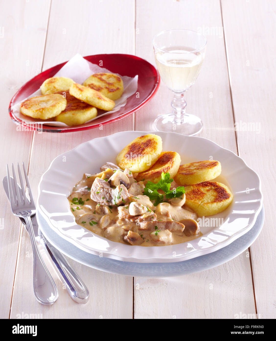 Veal and mushroom in cream sauce Stock Photo Alamy
