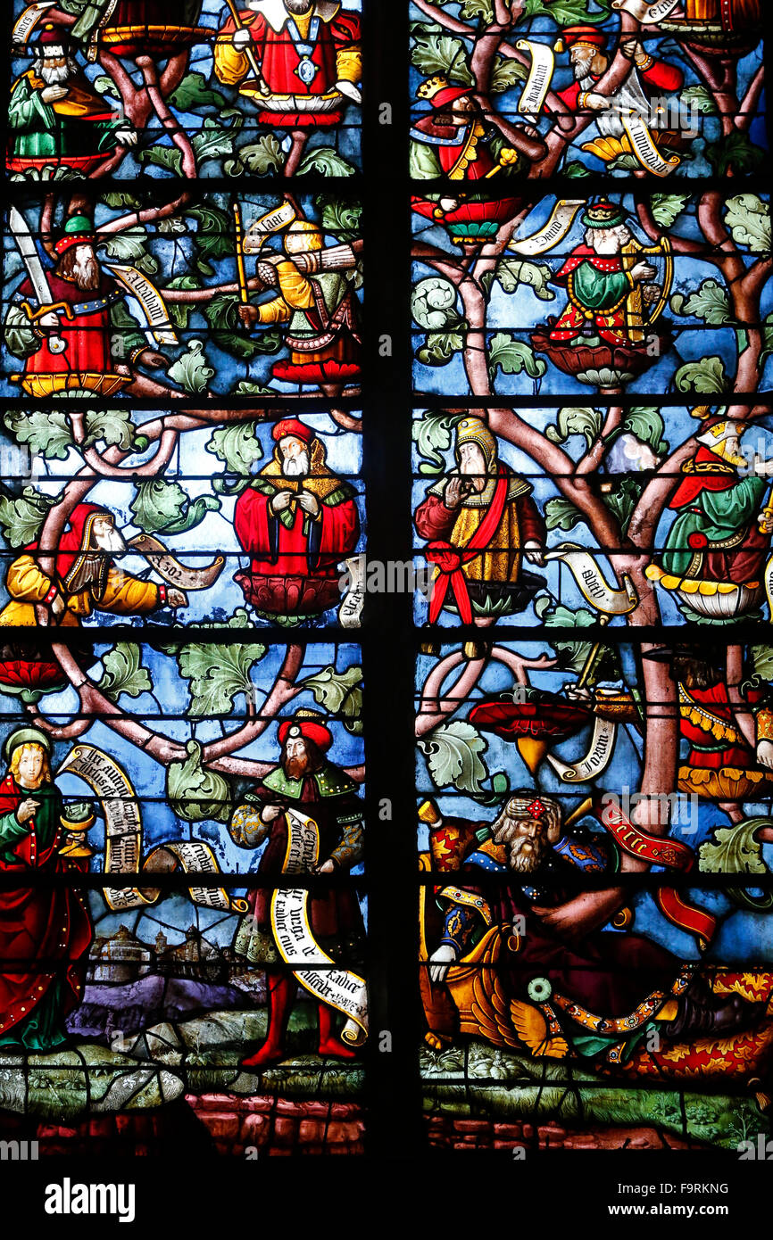 Sainte Madeleine de Troyes church. Stained glass window. The Tree of