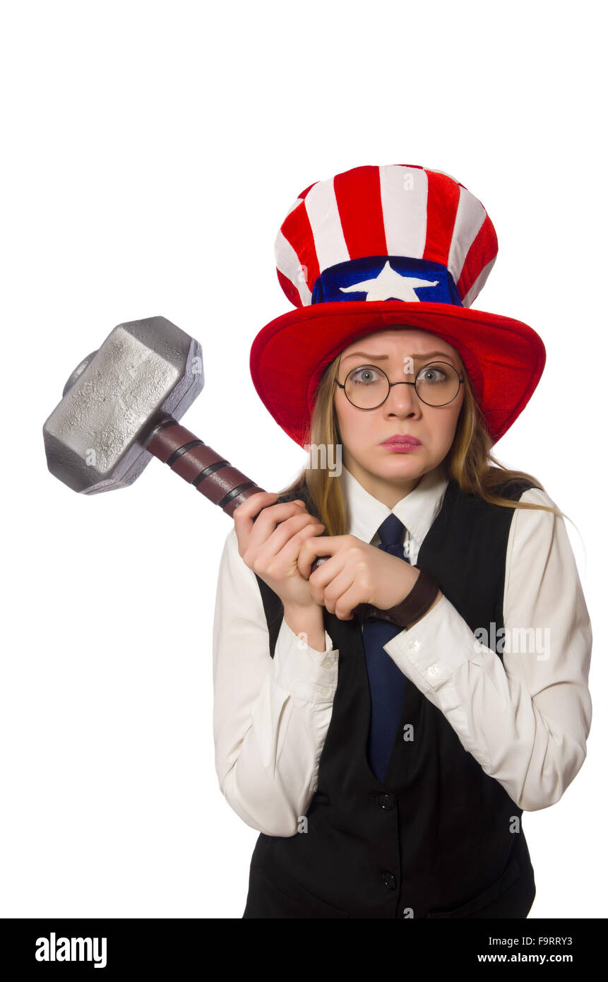 Woman wearing hat with american symbols Stock Photo Alamy