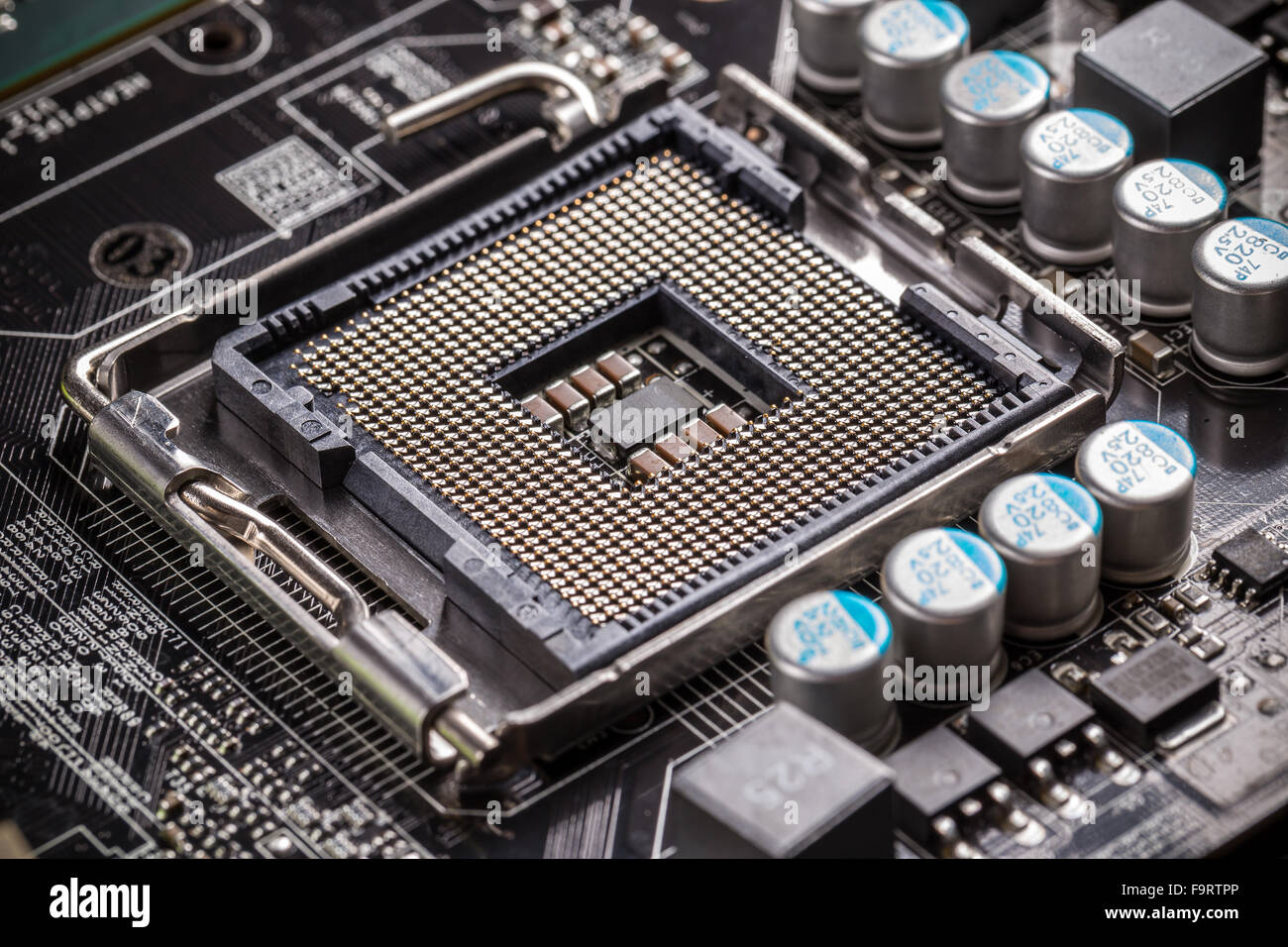 Electronic circuit board with processor socket Stock Photo