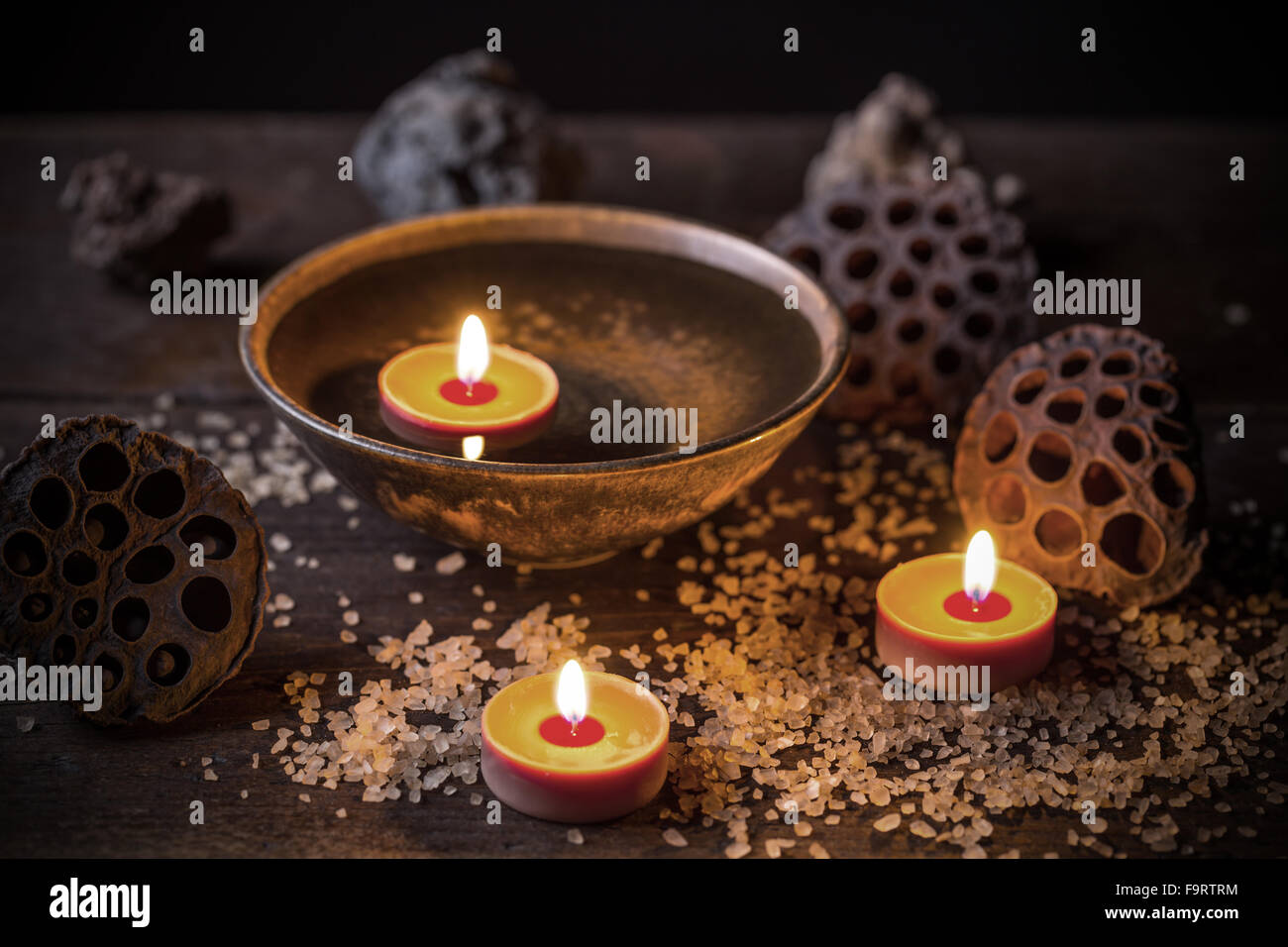 Spa concept with floating candle Stock Photo