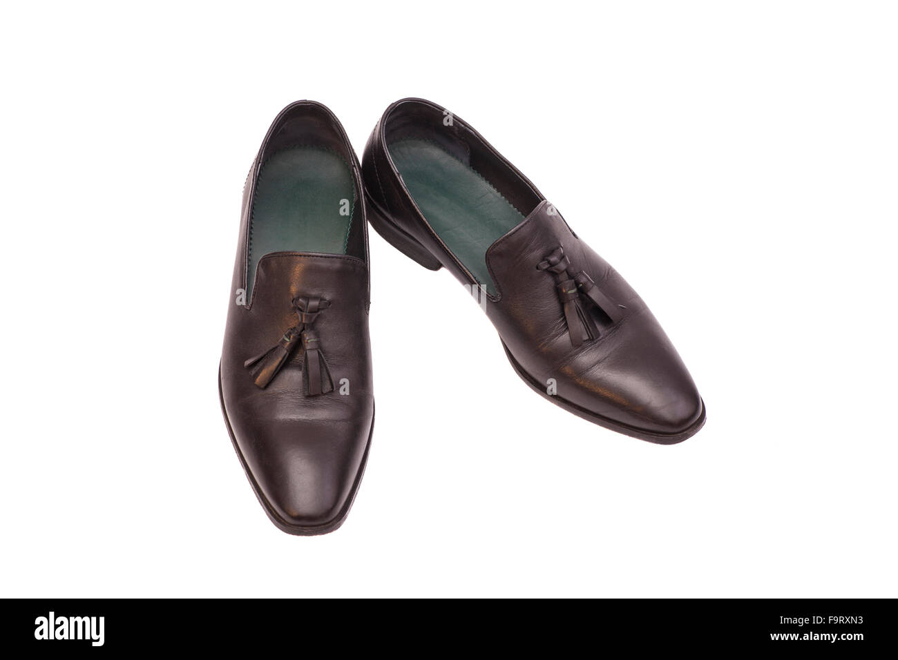Black man leather shoes on white background Stock Photo - Alamy