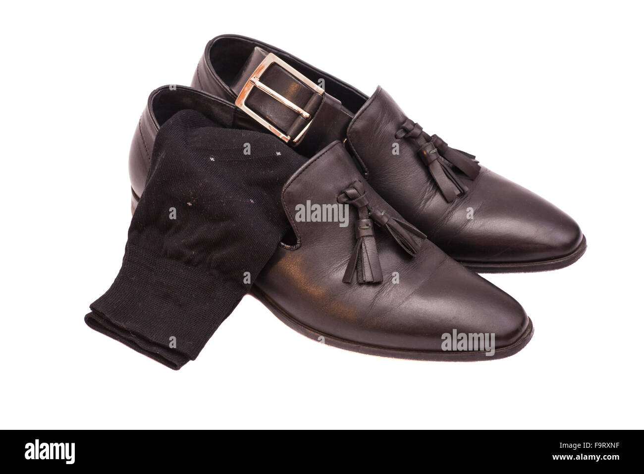 Black man leather shoes on white background Stock Photo - Alamy