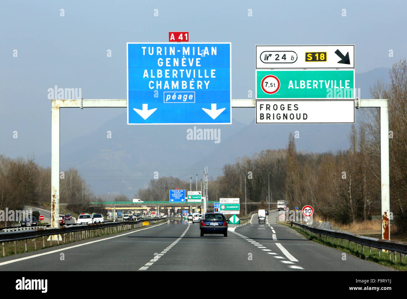 Autoroute A41. Turin-Milan, Geneva, Albertville, Chambery. Toll. Stock Photo