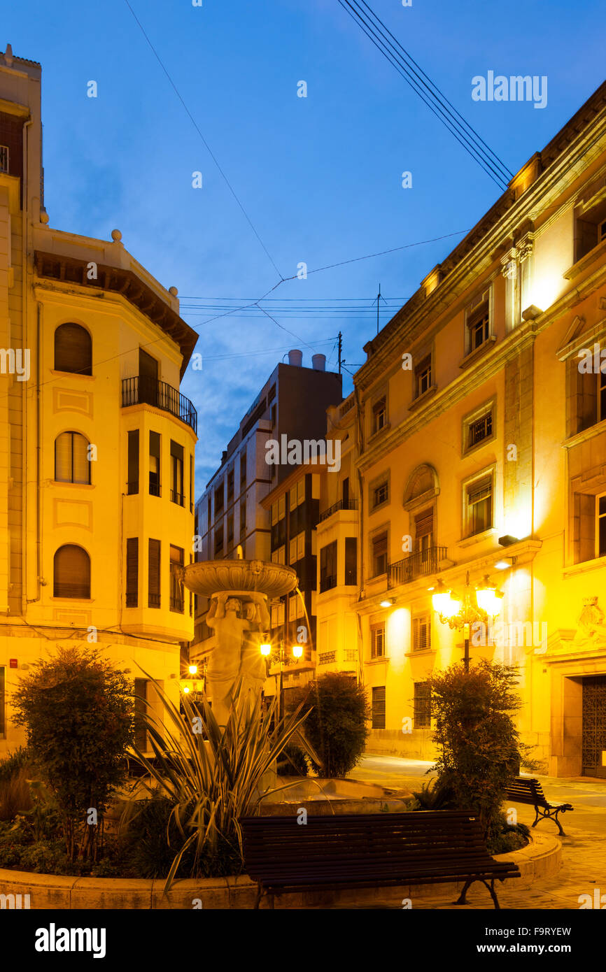 Picturesque houses in street of Castellon de la Plana in evening. Valencian Community, Spain Stock Photo