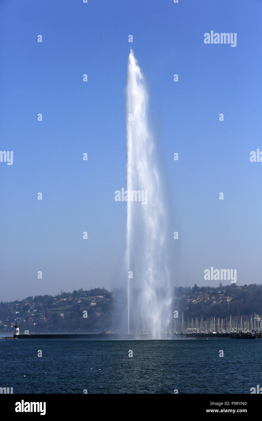 Water jet. Geneva Lake. Stock Photo