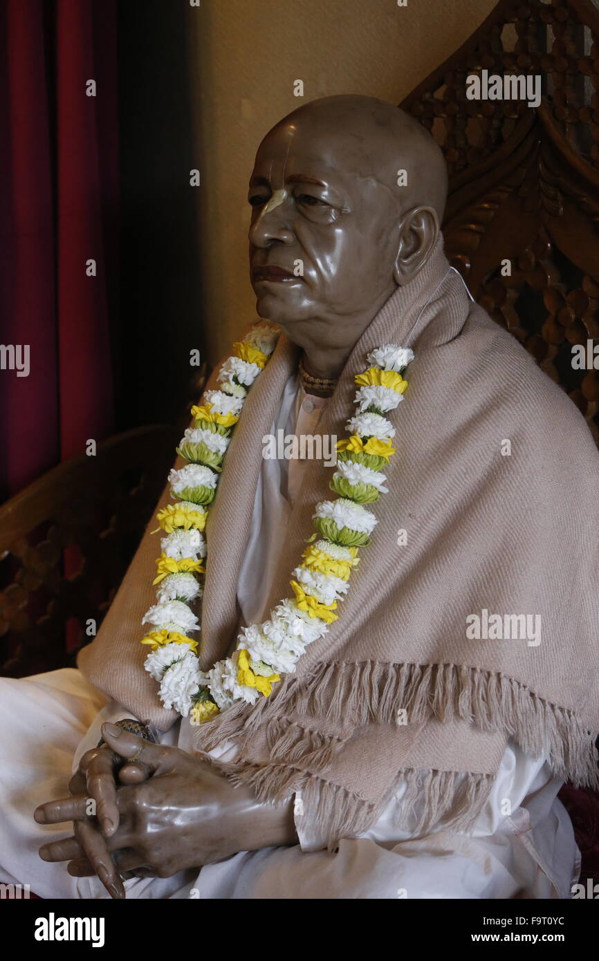 Goverdan puja celebration at ISKCON Paris. Statue of founder Srila Prabhupada. Stock Photo