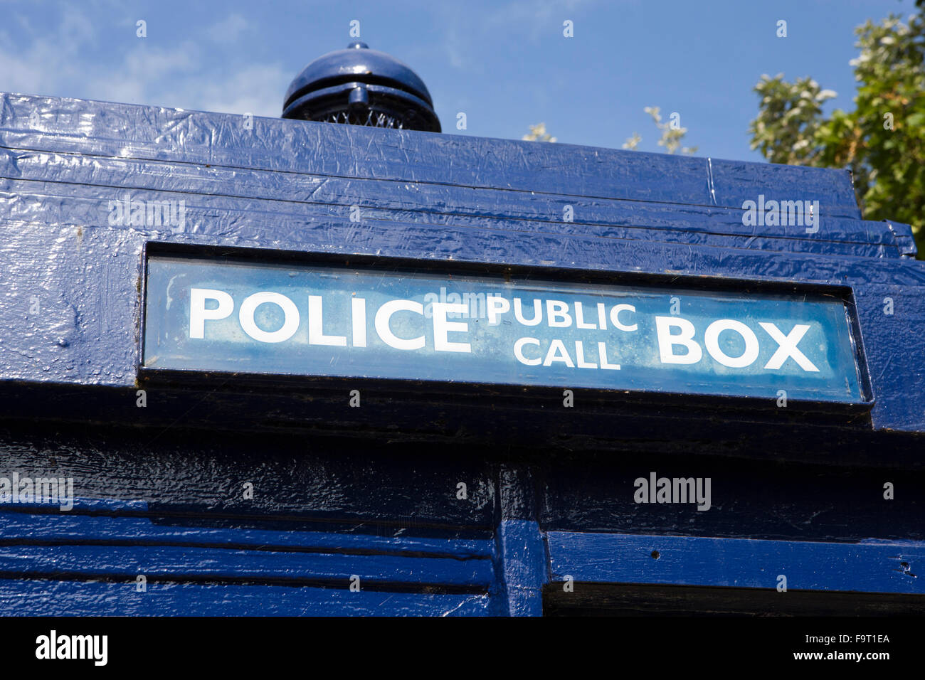 UK, England, Worcestershire, Bromsgrove, Avoncroft Museum, National Telephone Kiosk Collection, Police public call box sign Stock Photo