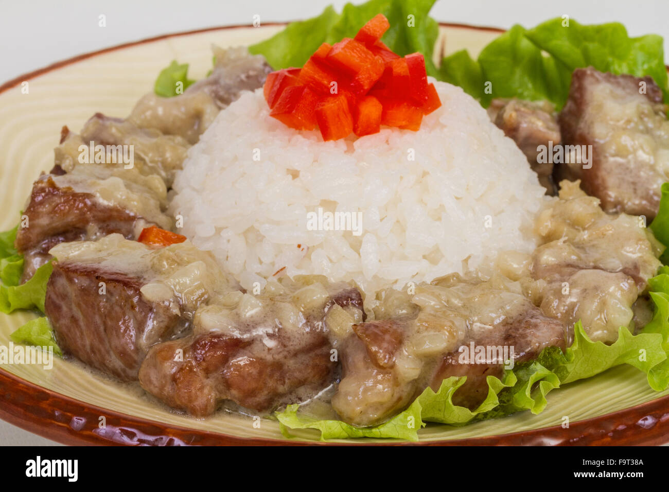 Rice and pork japanese style Stock Photo Alamy