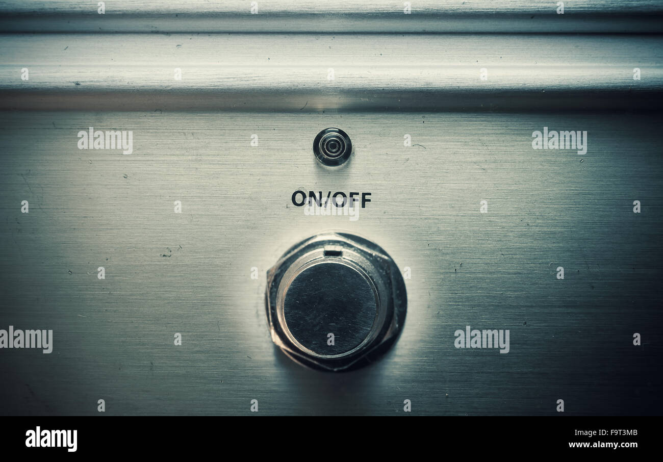 Part of a musical equipment, details of a on-off button on guitar pedal. Stock Photo