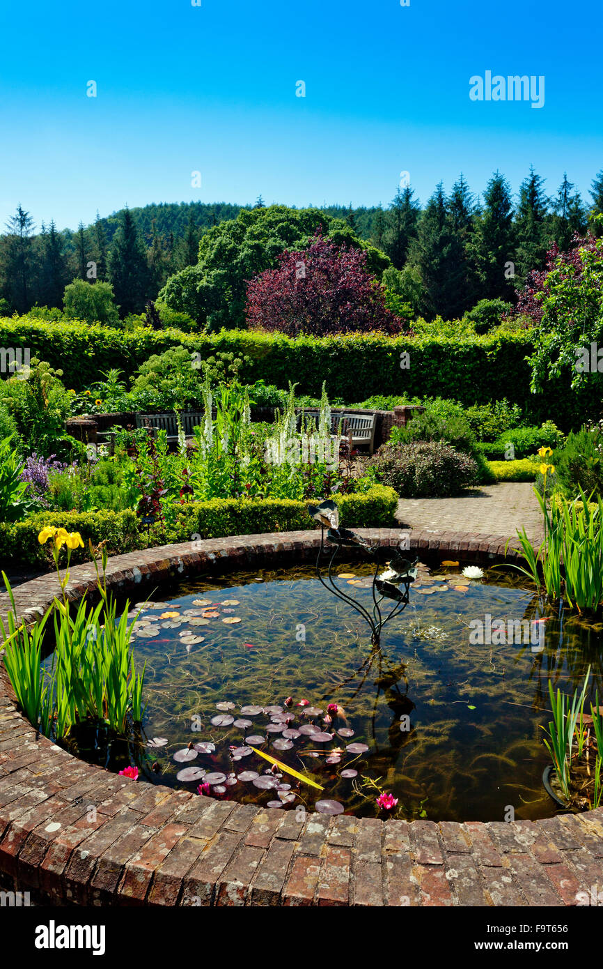 The circular ornamental pond in the Potager Garden (a combined flower