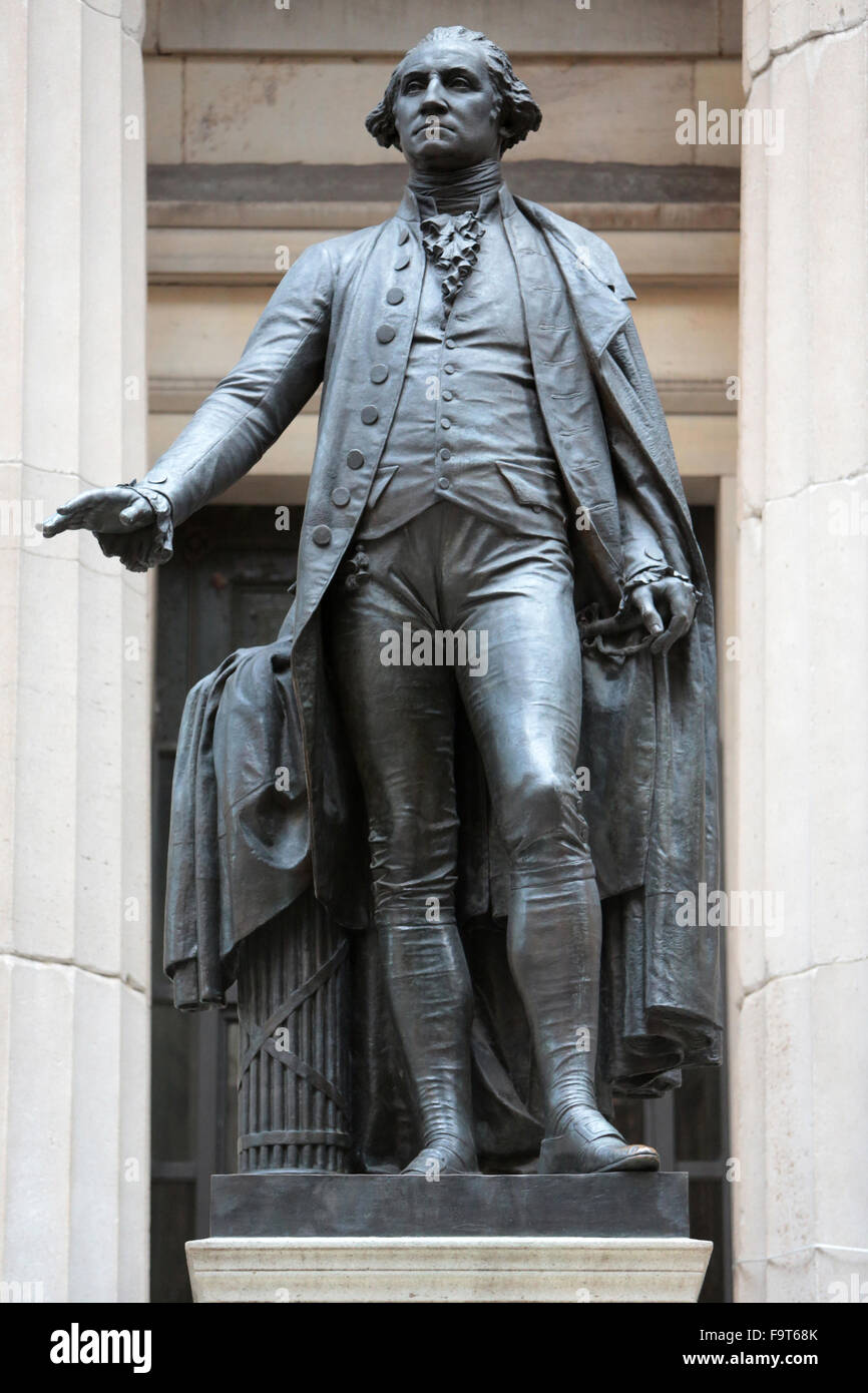 Statue of George Washington. Made in 1882 by the sculptor John Quincy Adams. Federal Hall National Memorial. Wall Street. Stock Photo