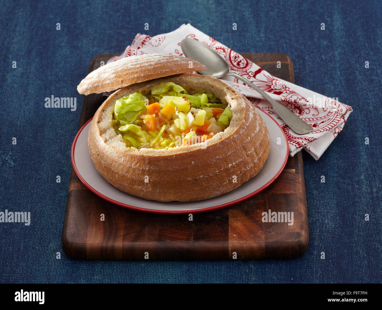 Farmer's soup in bread bowl Stock Photo Alamy
