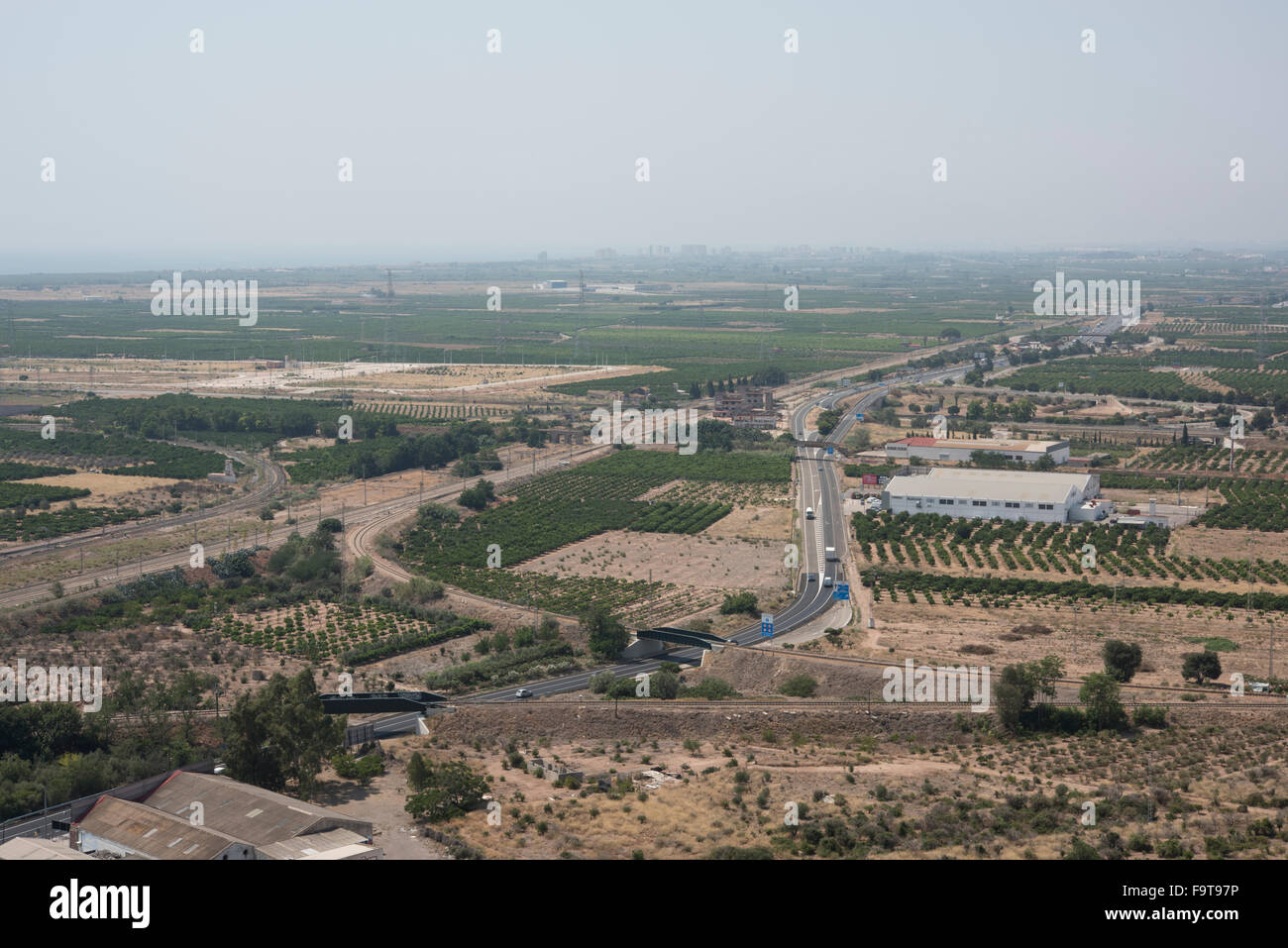 View south from the medieval castle of Saguntum, Sagunto, Spain. Stock Photo