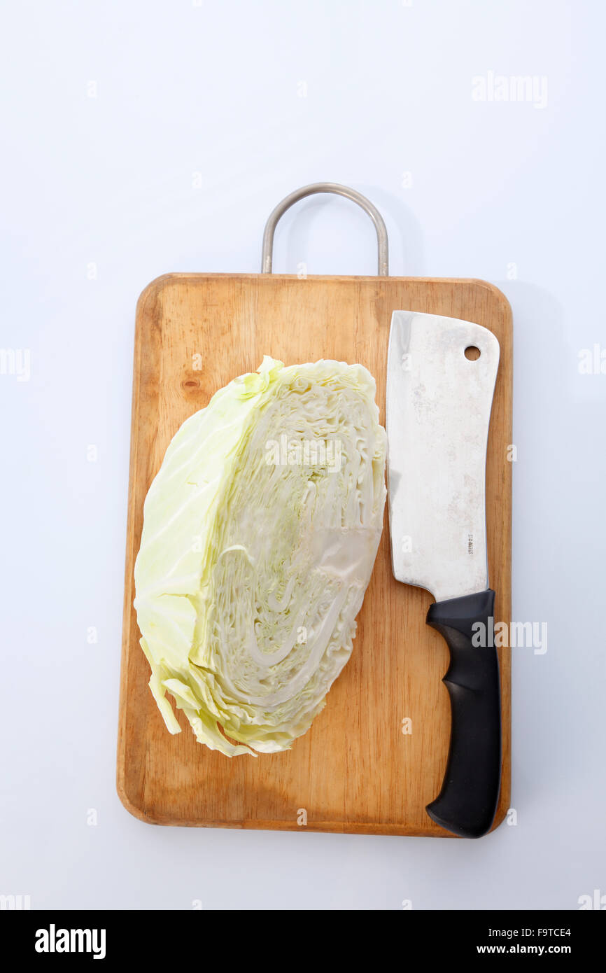 Cabbage cut in half isolated on white background Stock Photo
