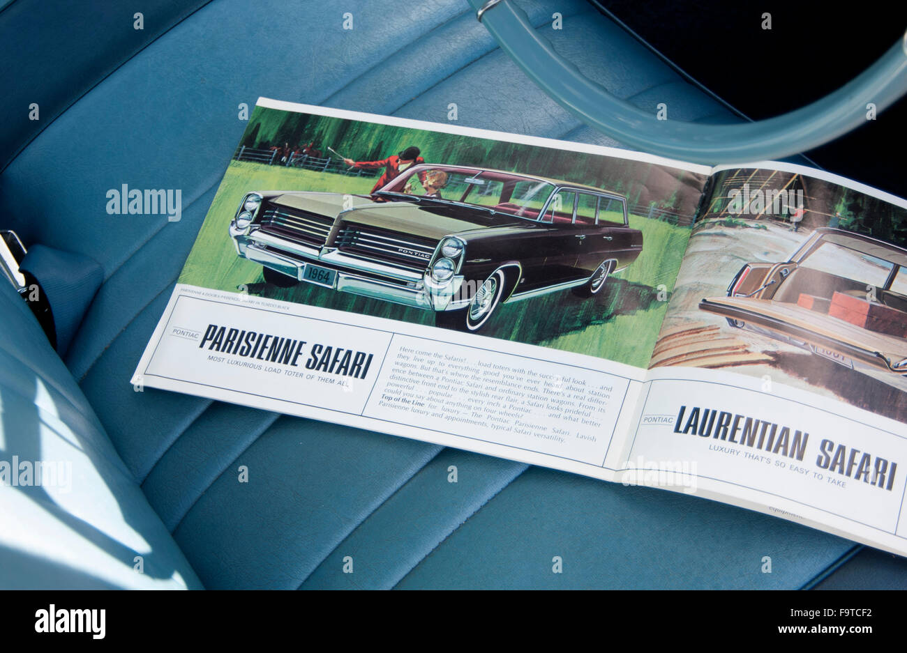 Original painted brochure for 1964 Pontiac Parisienne American station wagon estate car Stock Photo