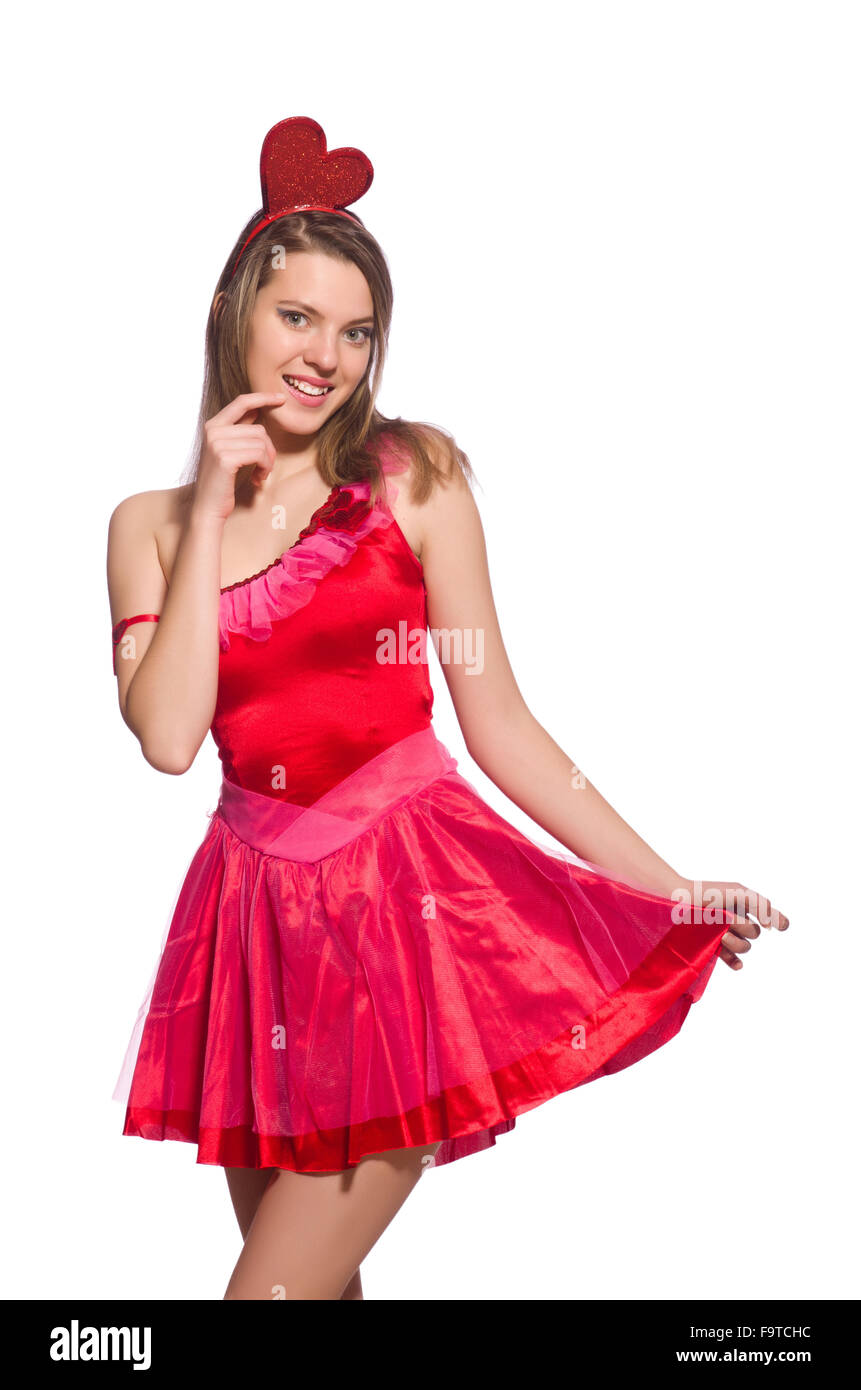Girl in pretty pink dress isolated on white Stock Photo - Alamy