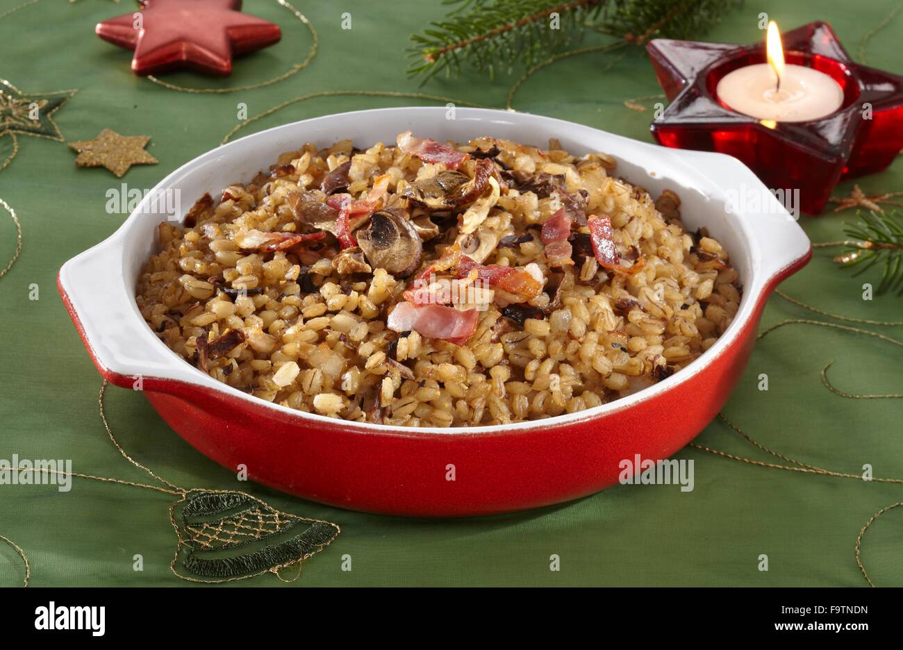 Baked barley with mushrooms Stock Photo Alamy