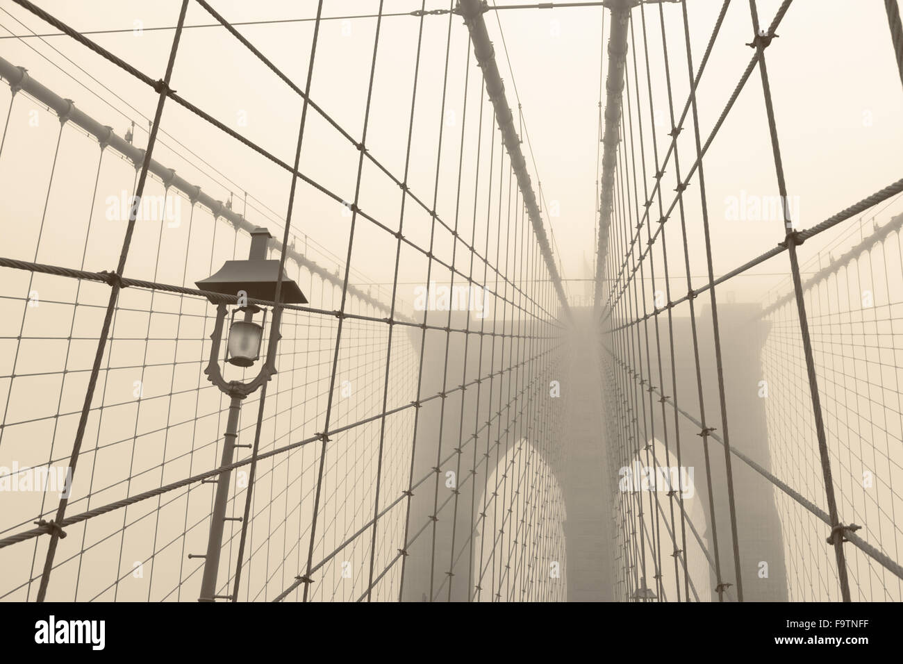 Brooklyn Bridge on a foggy day Stock Photo