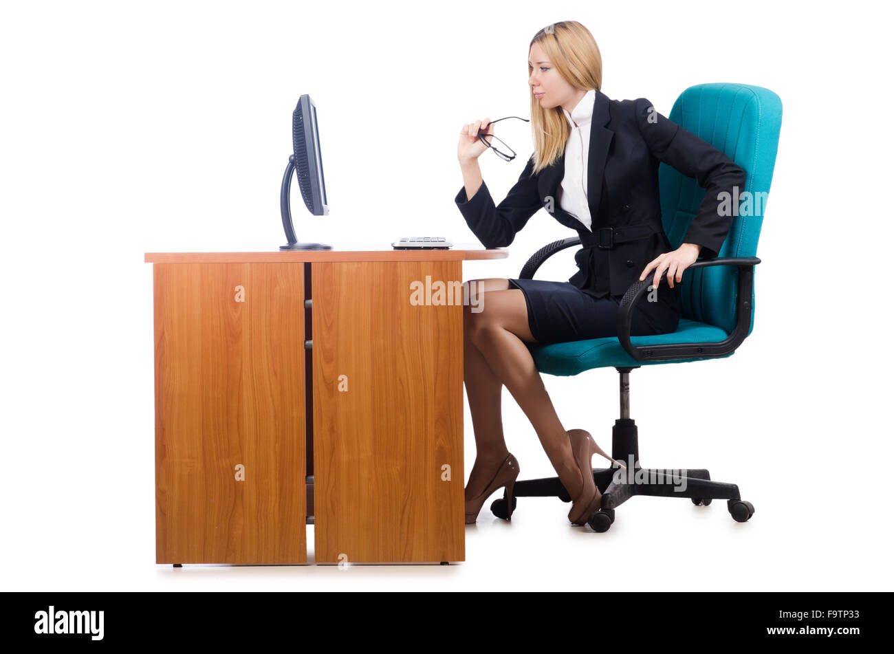 Woman businesswoman working isolated on white Stock Photo - Alamy