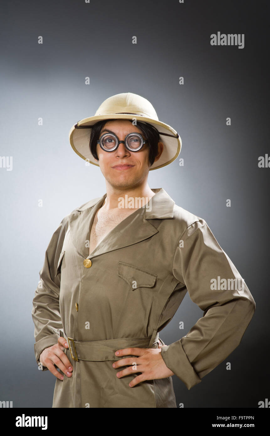 Man wearing safari hat in funny concept Stock Photo - Alamy