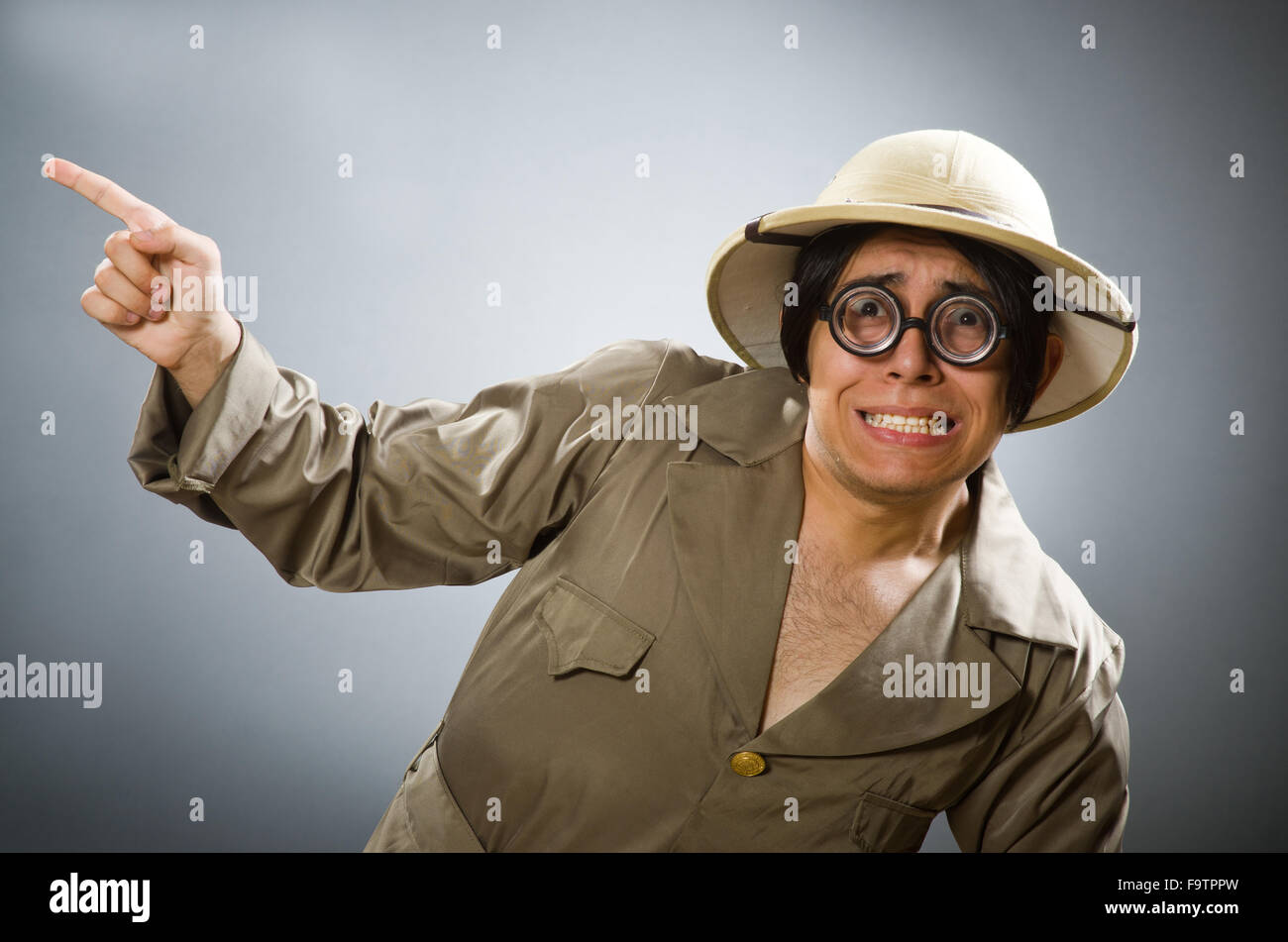Man wearing safari hat in funny concept 