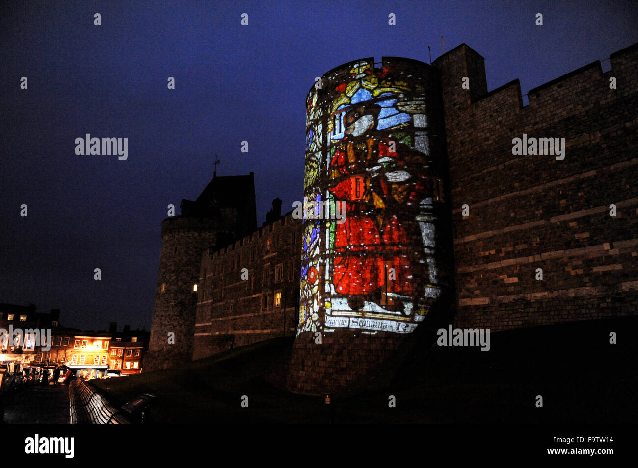 The projected images on side of Garter Tower at Windsor Castle