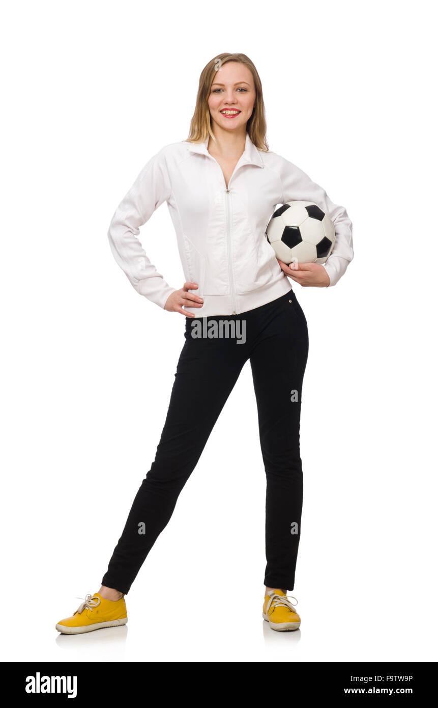 Woman wearing sports costume isolated on white Stock Photo Alamy