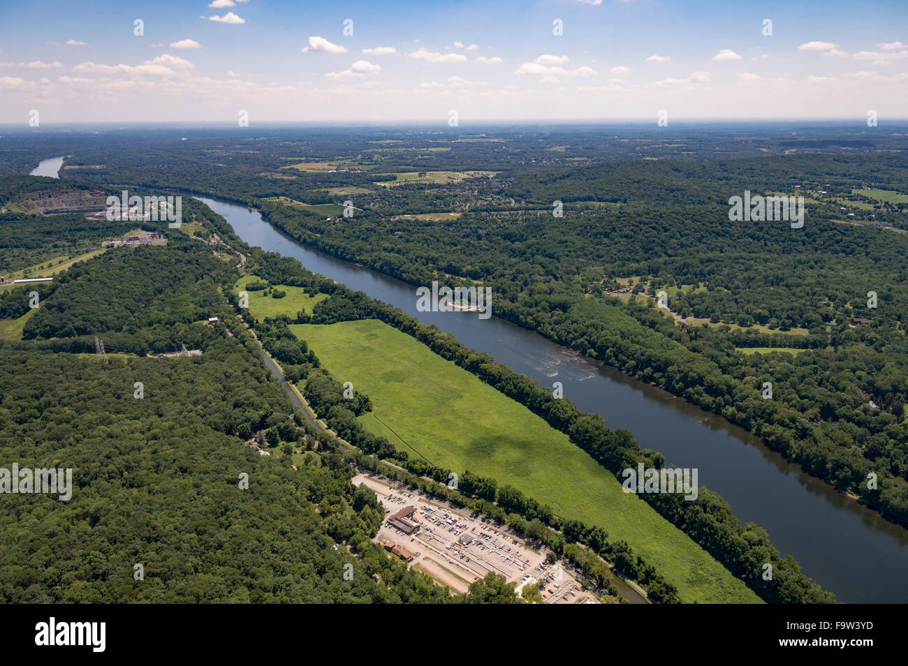 Aerial View, Delaware River, Pennsylvania & New Jersey USA Stock Photo