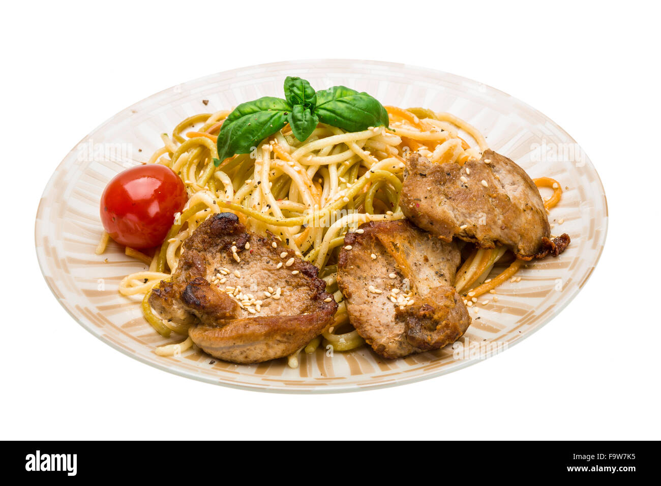 Pork with spaghetti Stock Photo Alamy