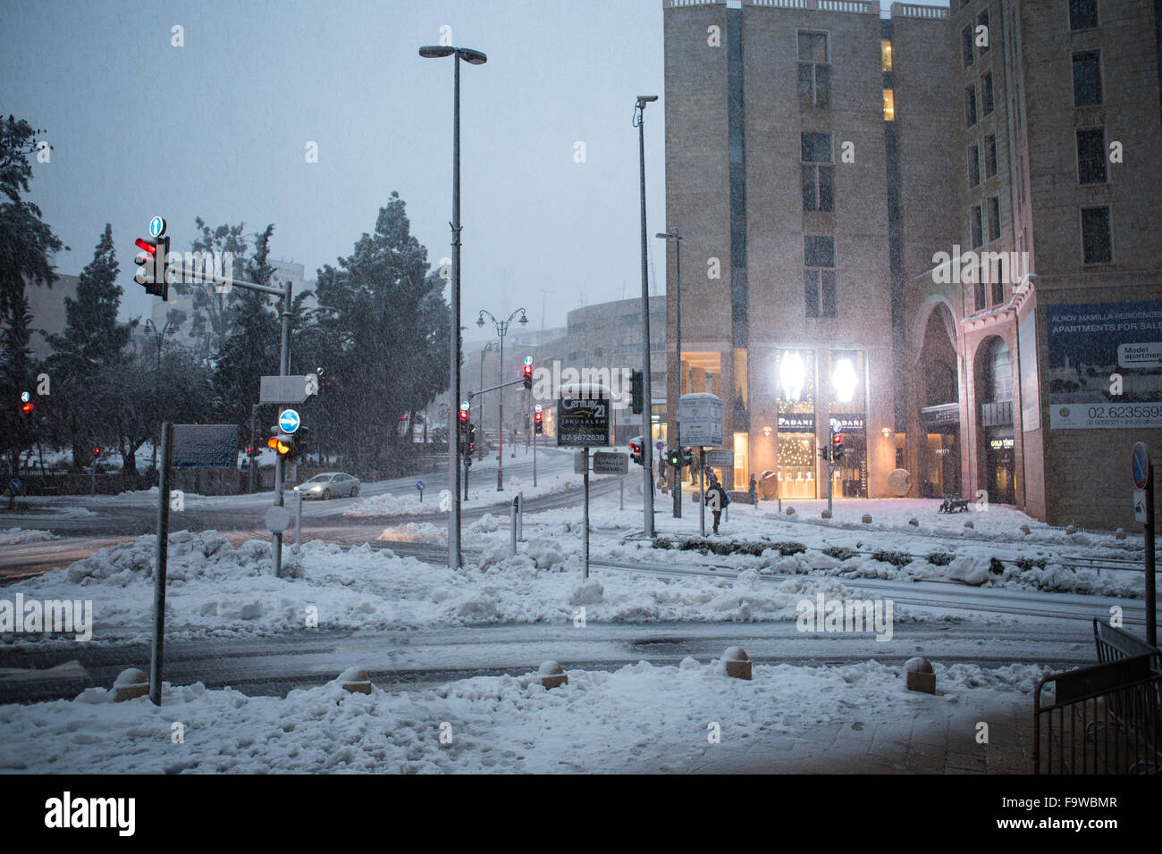 Jerusalem city center during a snow storm Stock Photo - Alamy