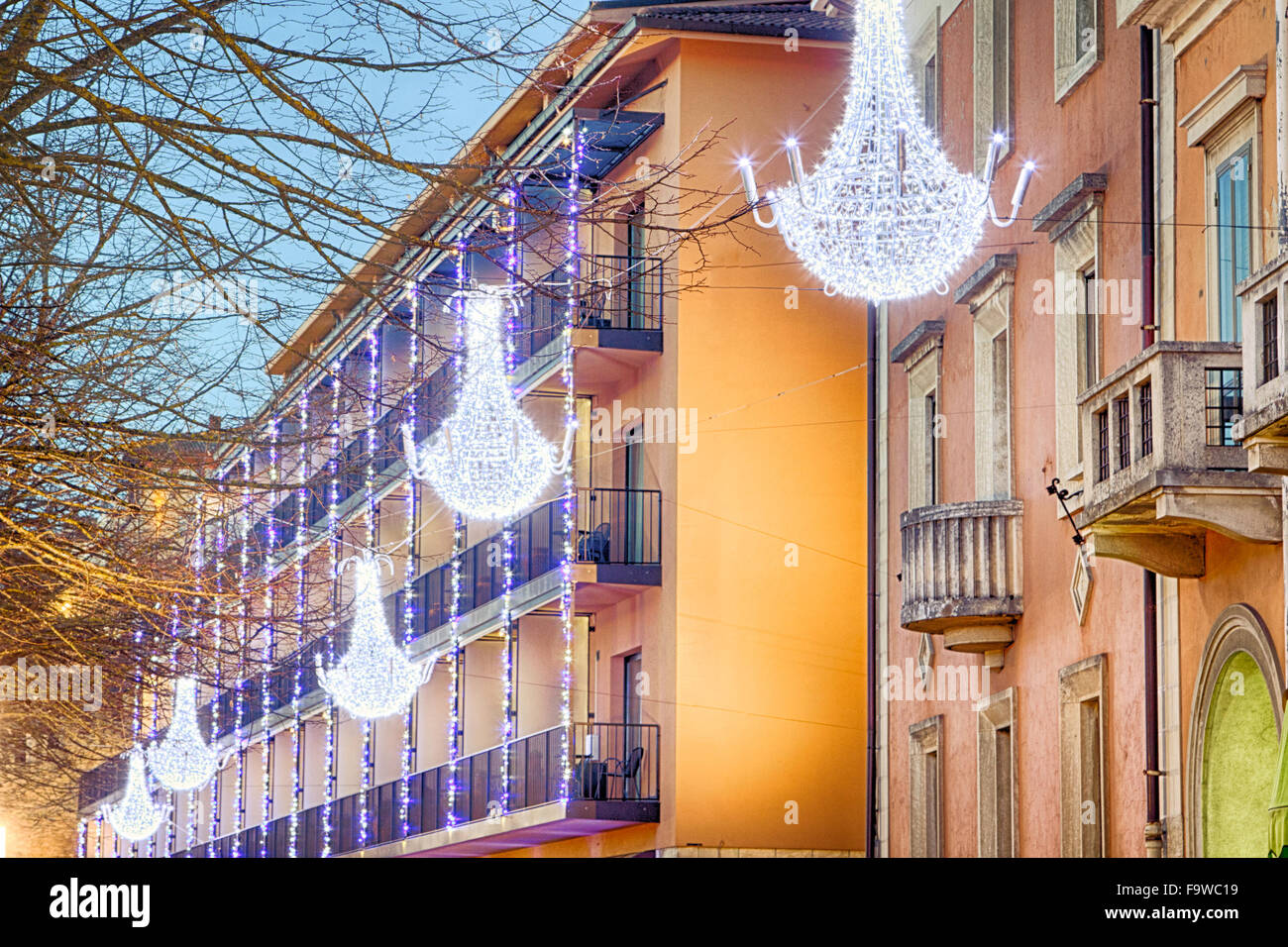 Hanging Lamp by Christmas lights in the streets of the Republic of San