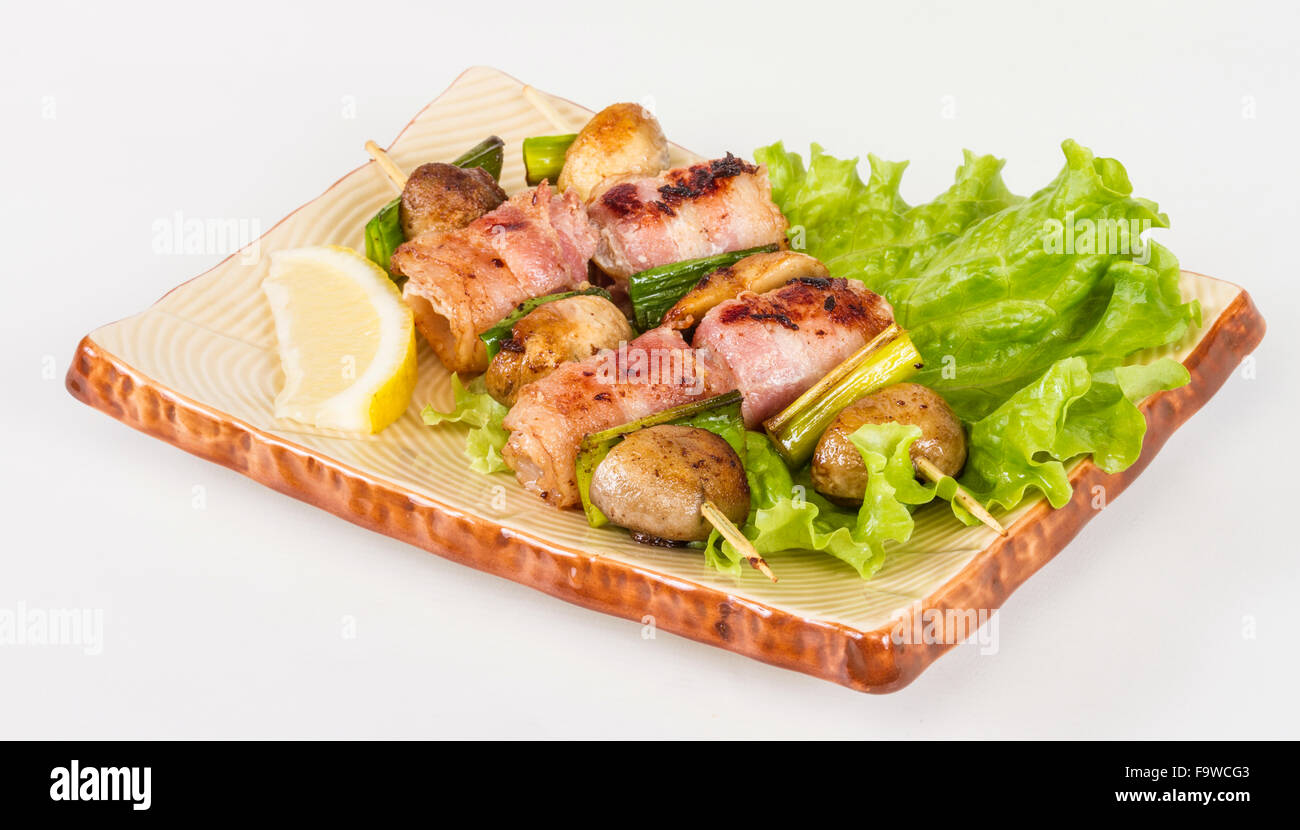Bacon wrapped grilled Scallops with mushrooms and bacon Stock Photo Alamy