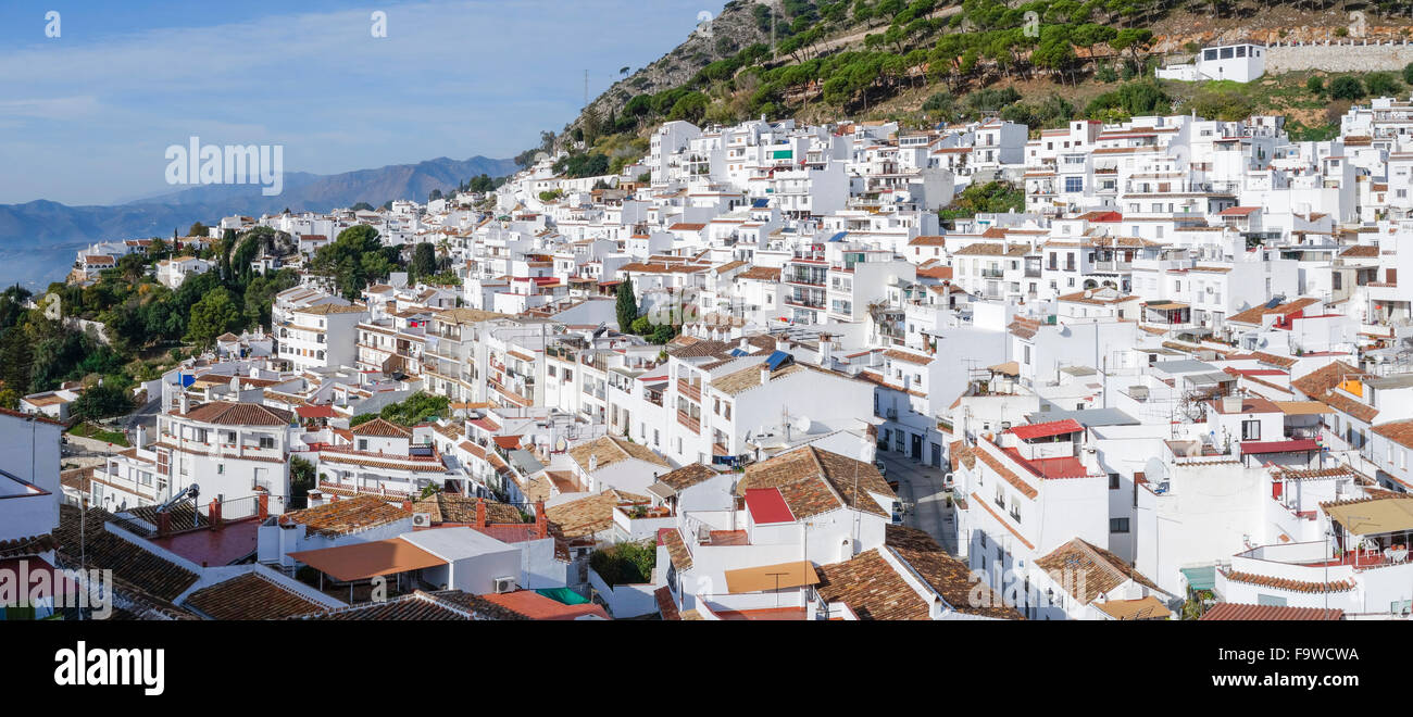 Mijas Spain. Panoramic view of the white washed village of Mijas ...