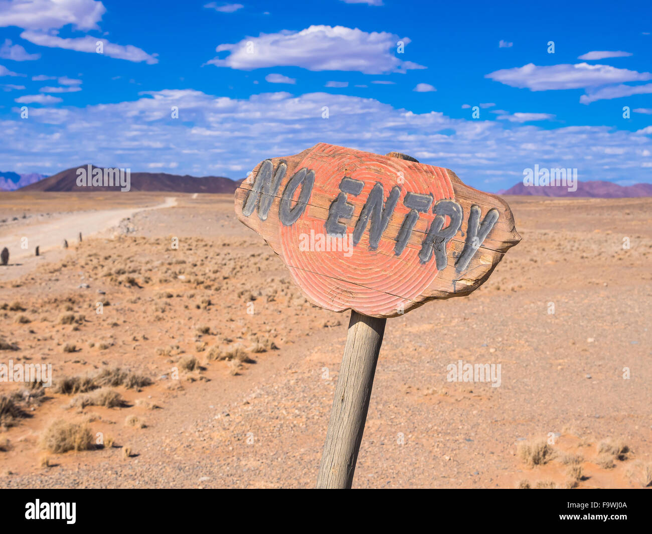 Namibia, Hardap, no entry sign at Kulala Wilderness Reserve Stock Photo